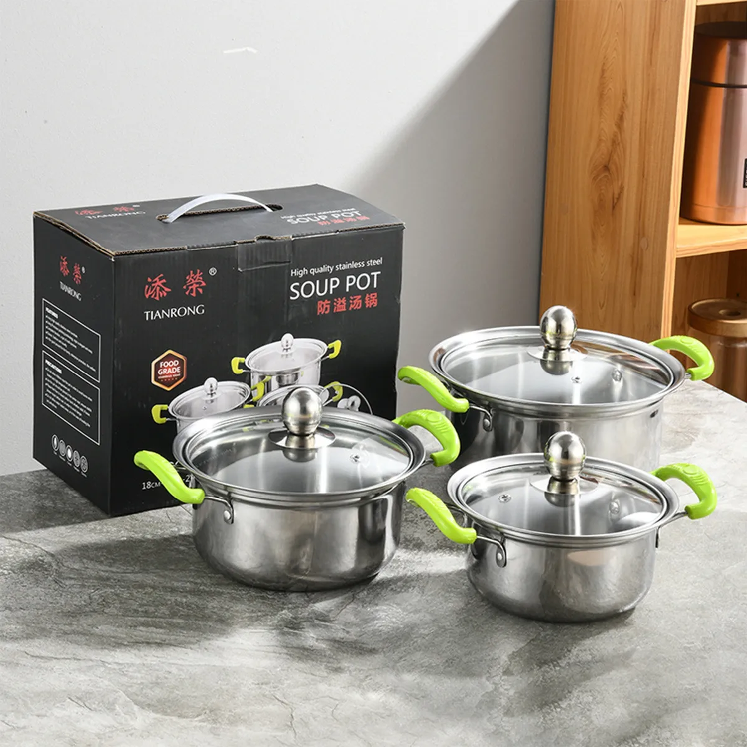 Juego de Ollas Acero Inoxidable Fondo Plano Antiadherente 3 Piezas-2