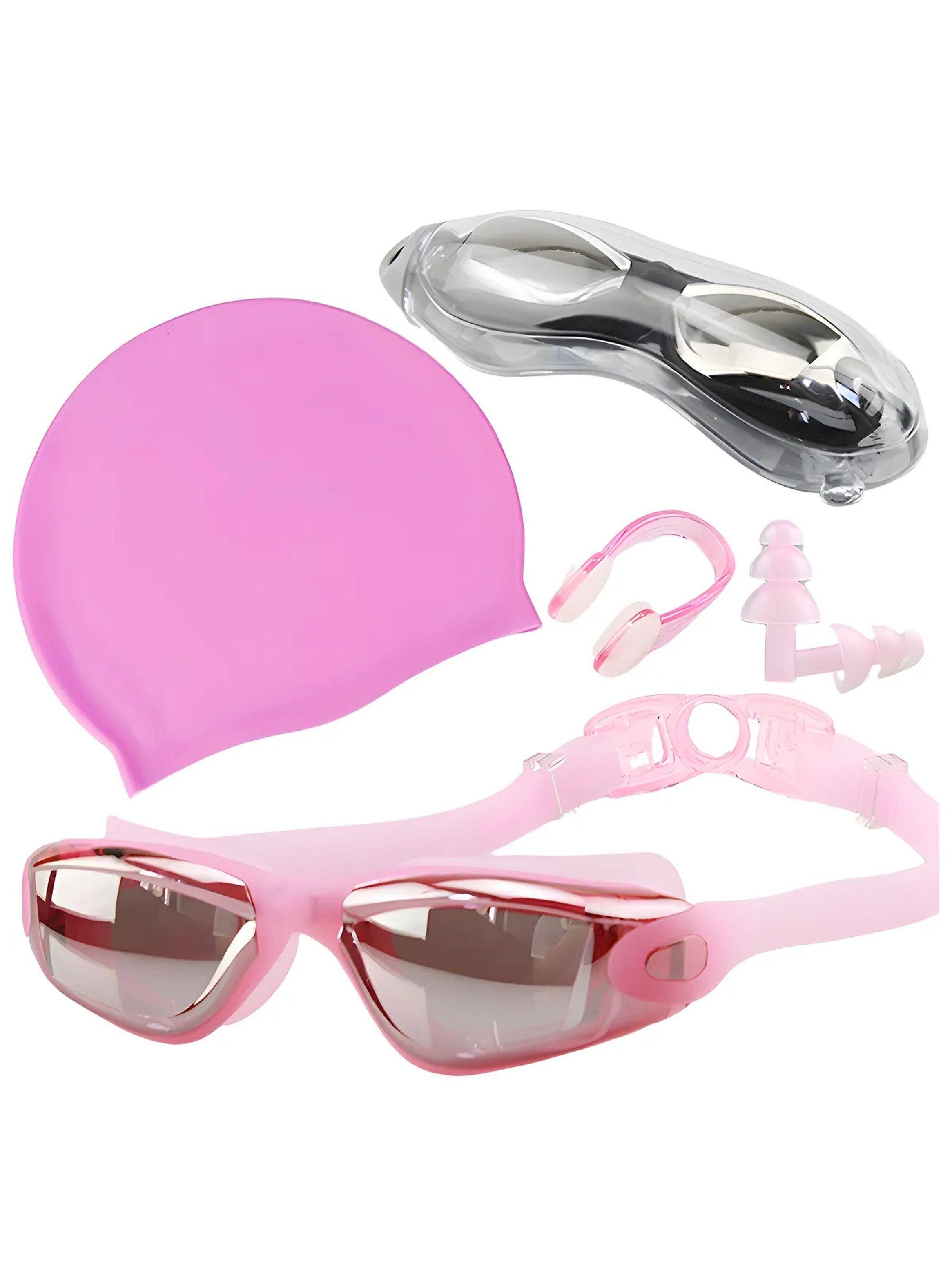 Juego de Natación Antivaho con Gafas, Gorro y Tapones Rosado-0