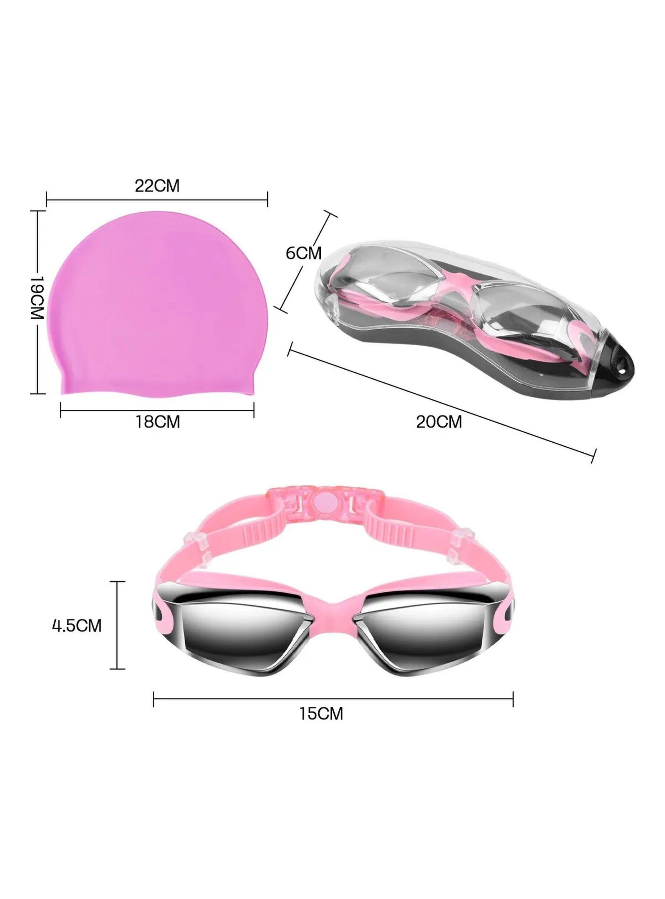 Juego de Natación Antivaho con Gafas, Gorro y Tapones Rosado-1