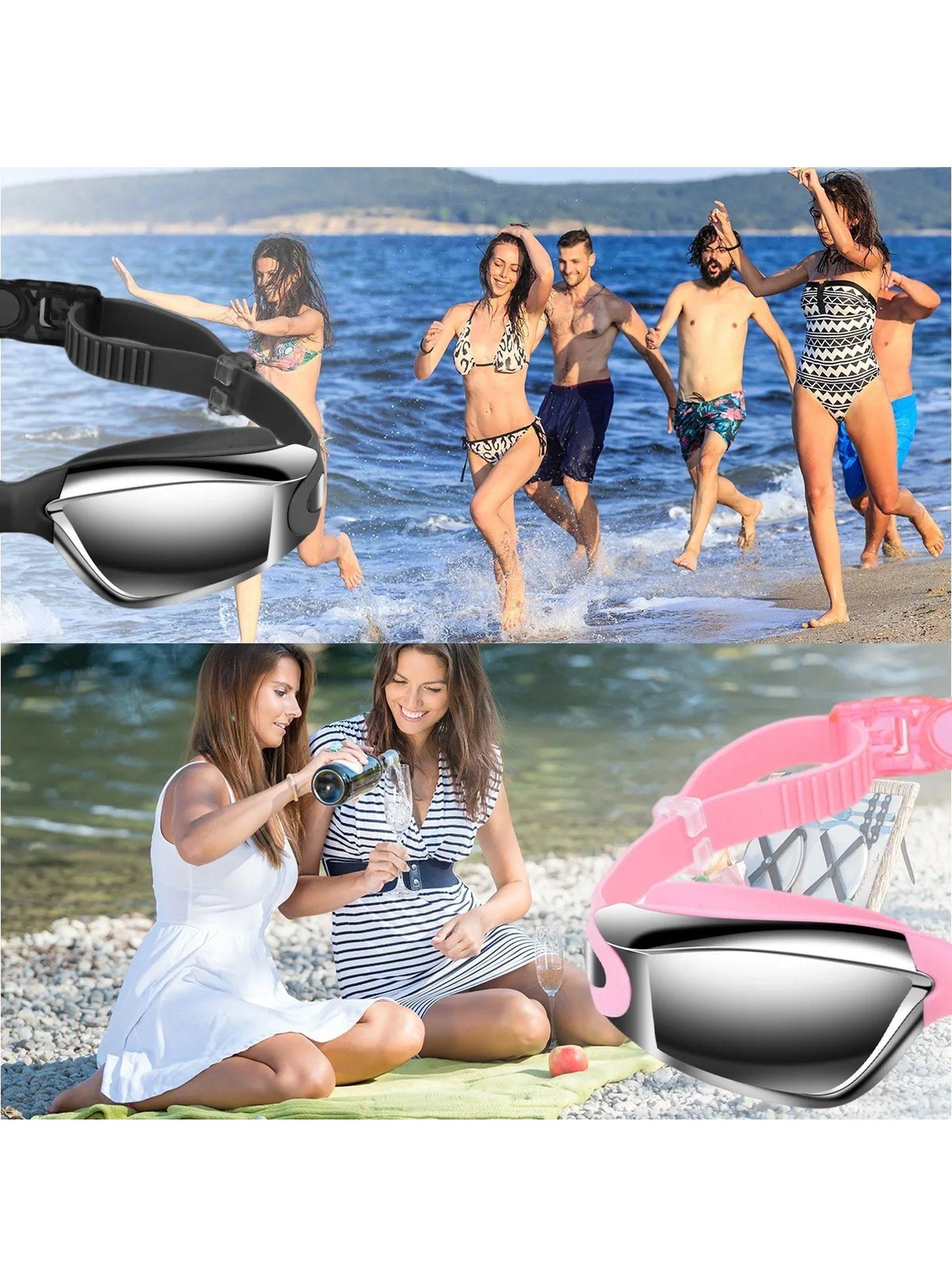 Juego de Natación Antivaho con Gafas, Gorro y Tapones Rosado-2