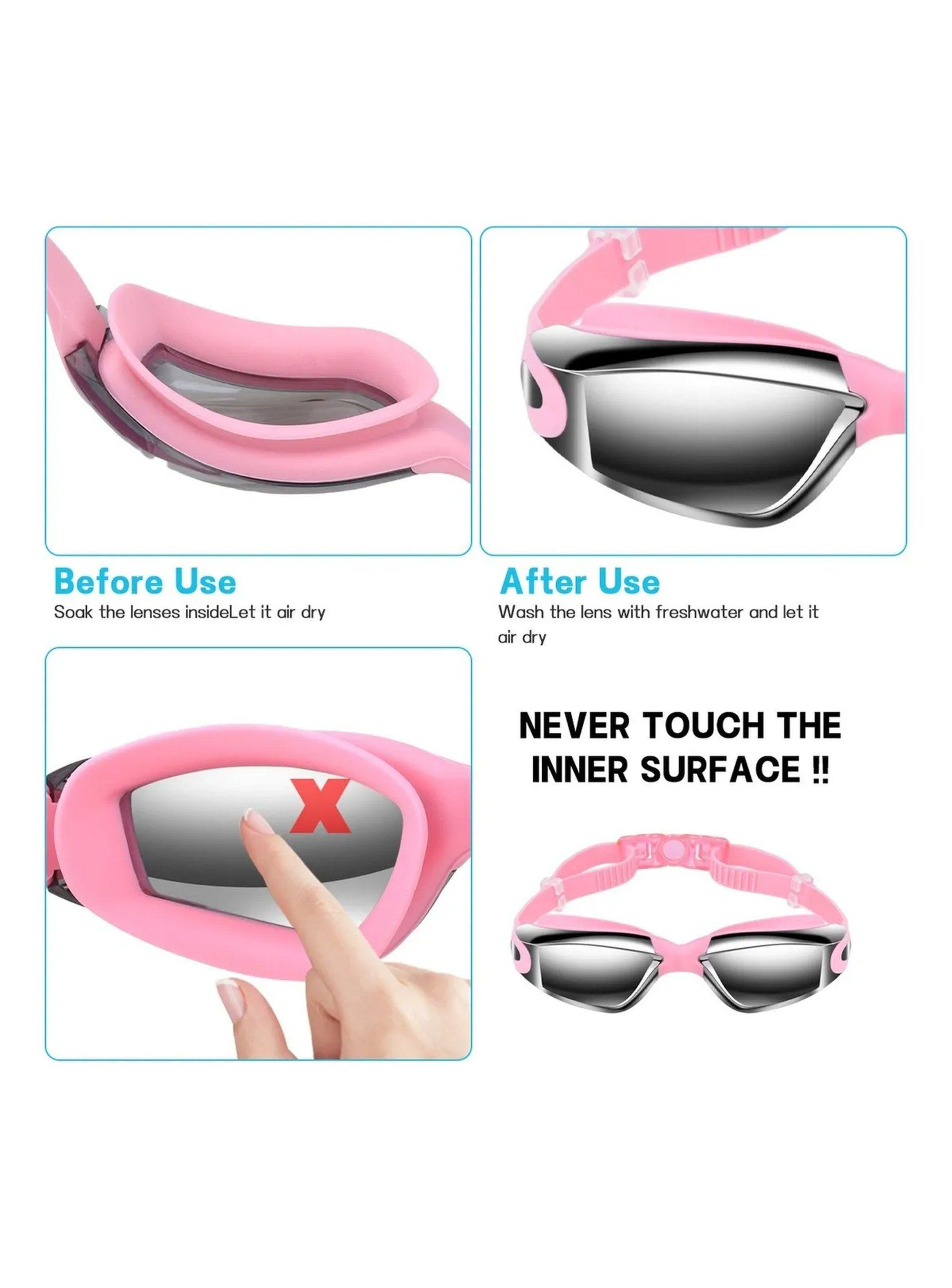 Juego de Natación Antivaho con Gafas, Gorro y Tapones Rosado-4