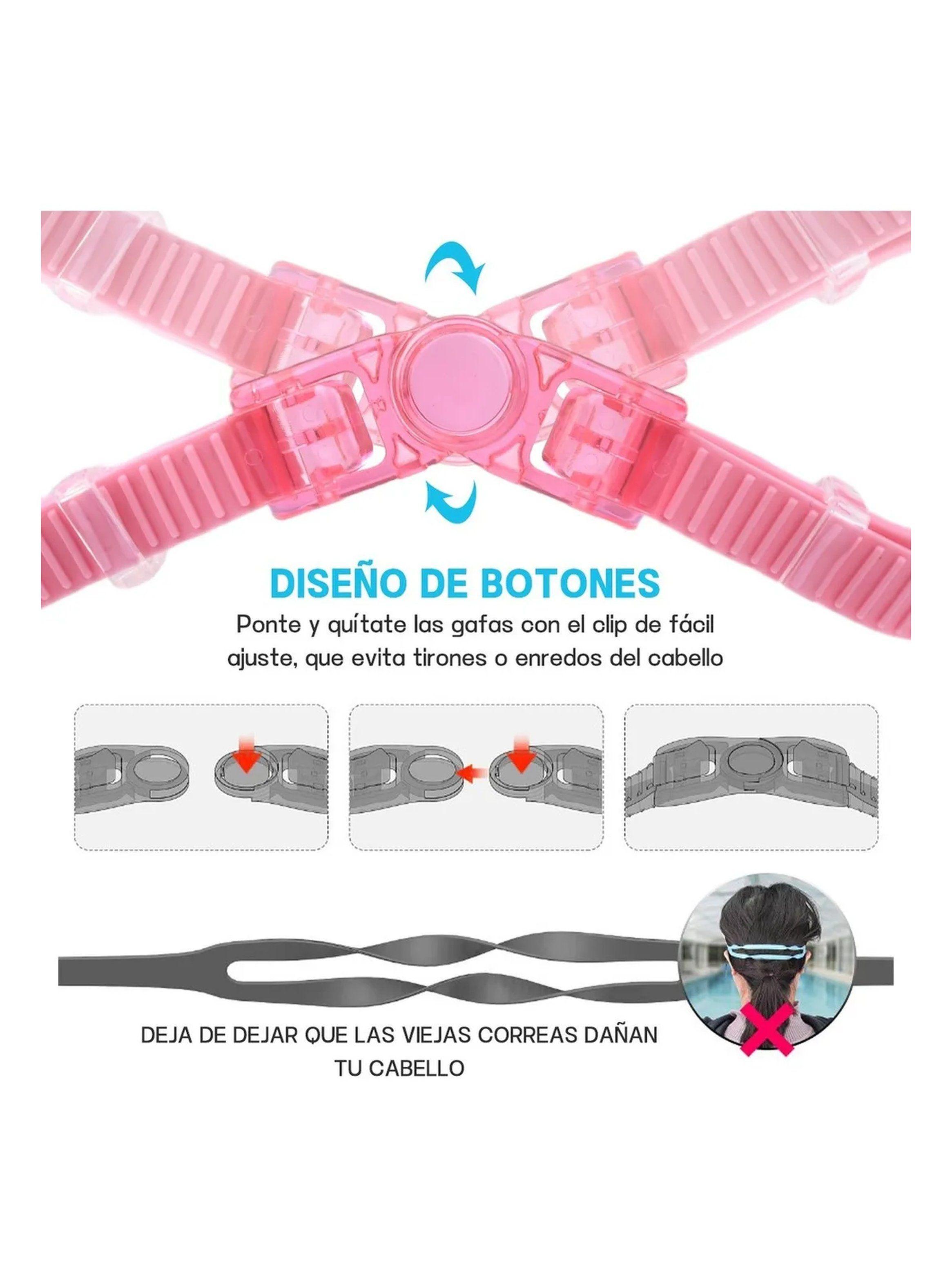 Juego de Natación Antivaho con Gafas, Gorro y Tapones Rosado-5
