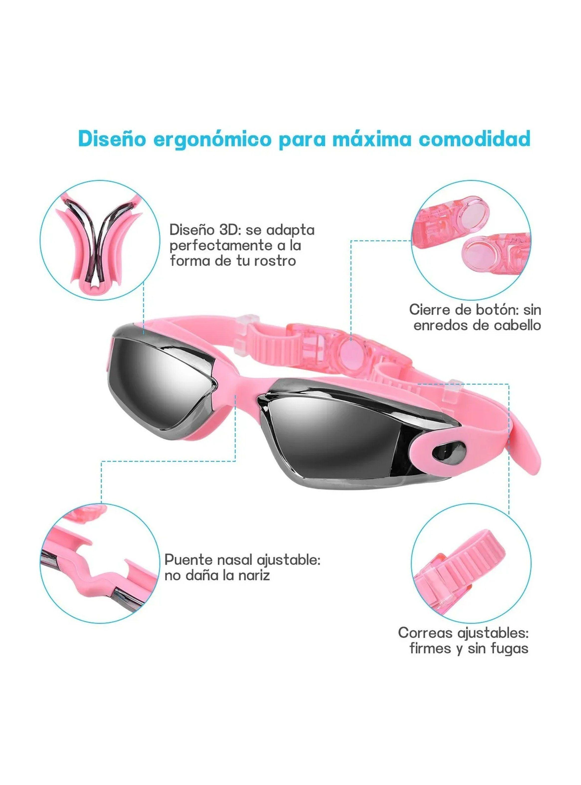 Juego de Natación Antivaho con Gafas, Gorro y Tapones Rosado-7