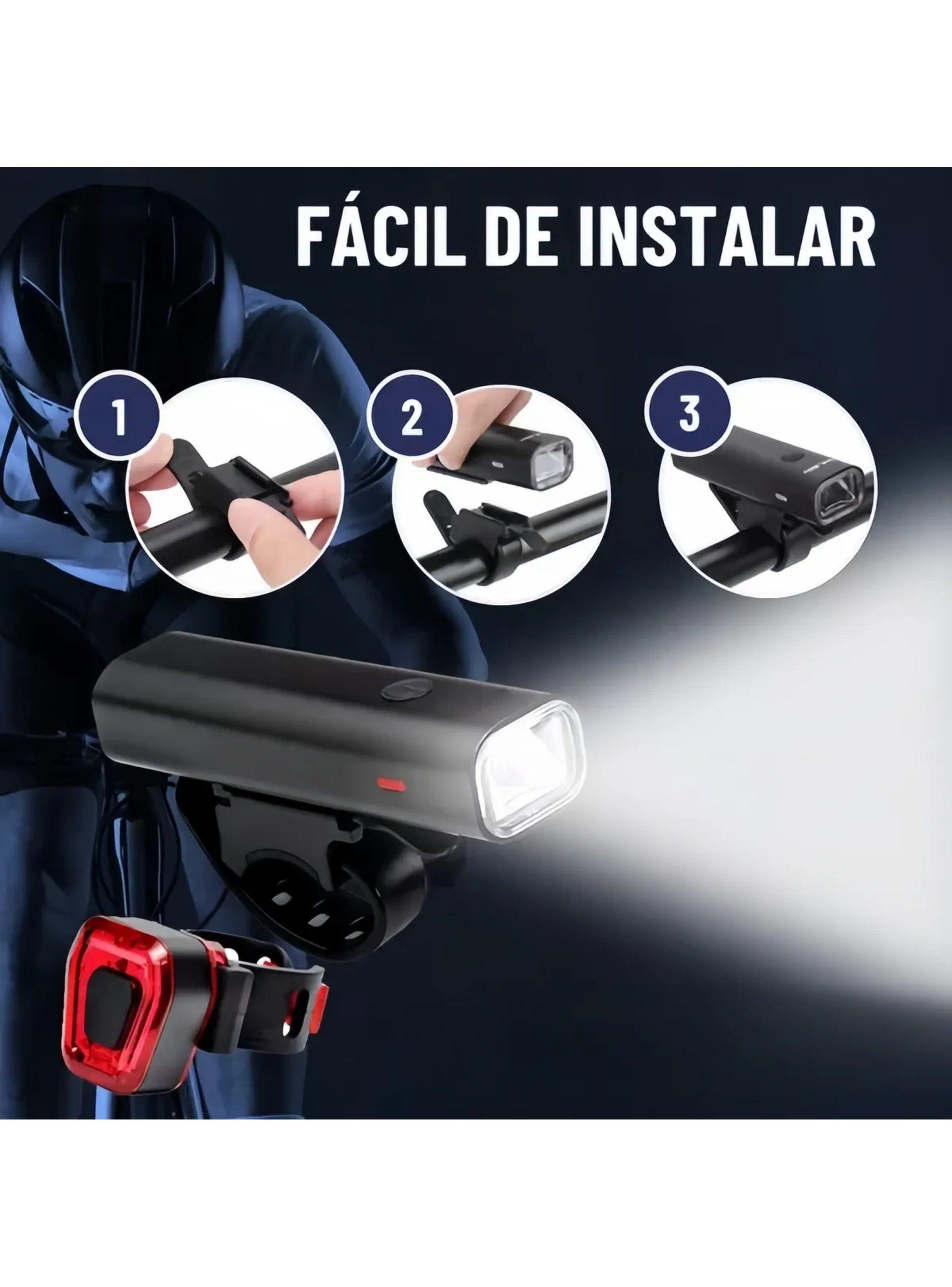 Luz Delantera y Trasera para Bicicleta Impermeable Recargable USB 8 Horas-3