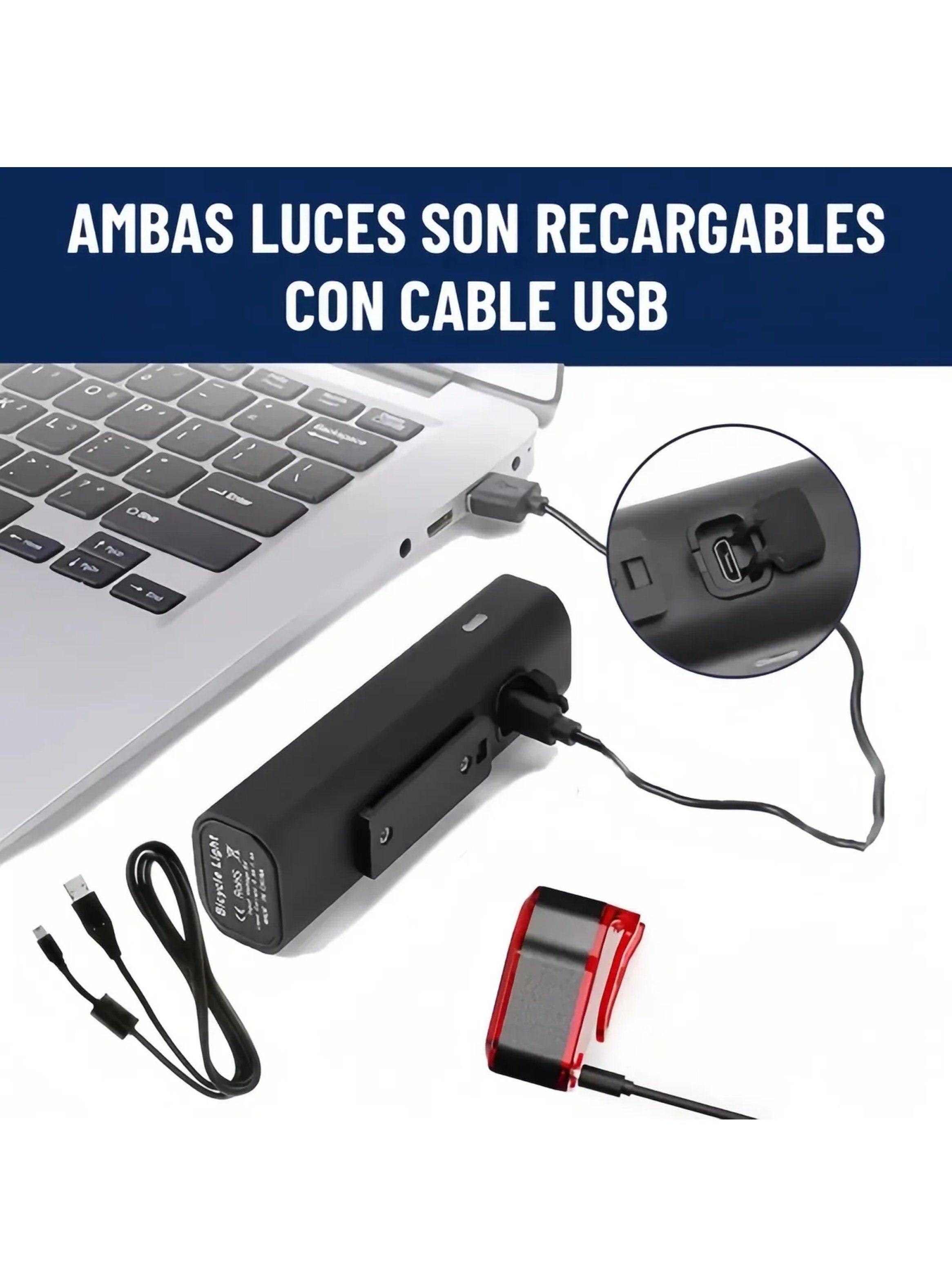 Luz Delantera y Trasera para Bicicleta Impermeable Recargable USB 8 Horas-7