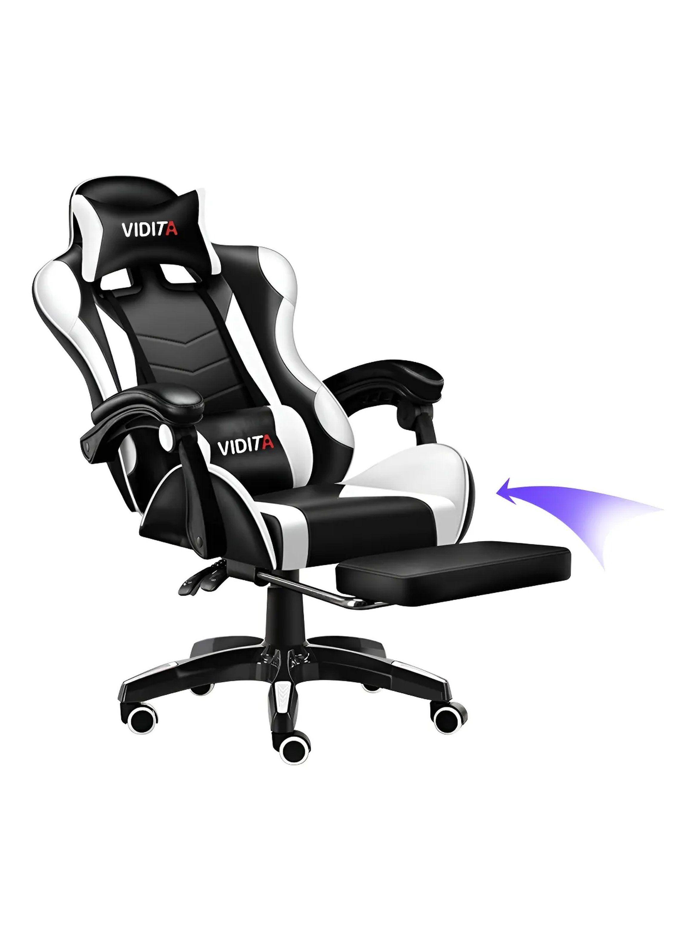 Silla Gamer Ergonómica Reclinable Soporte Lumbar Material PU Negro Blanco-0