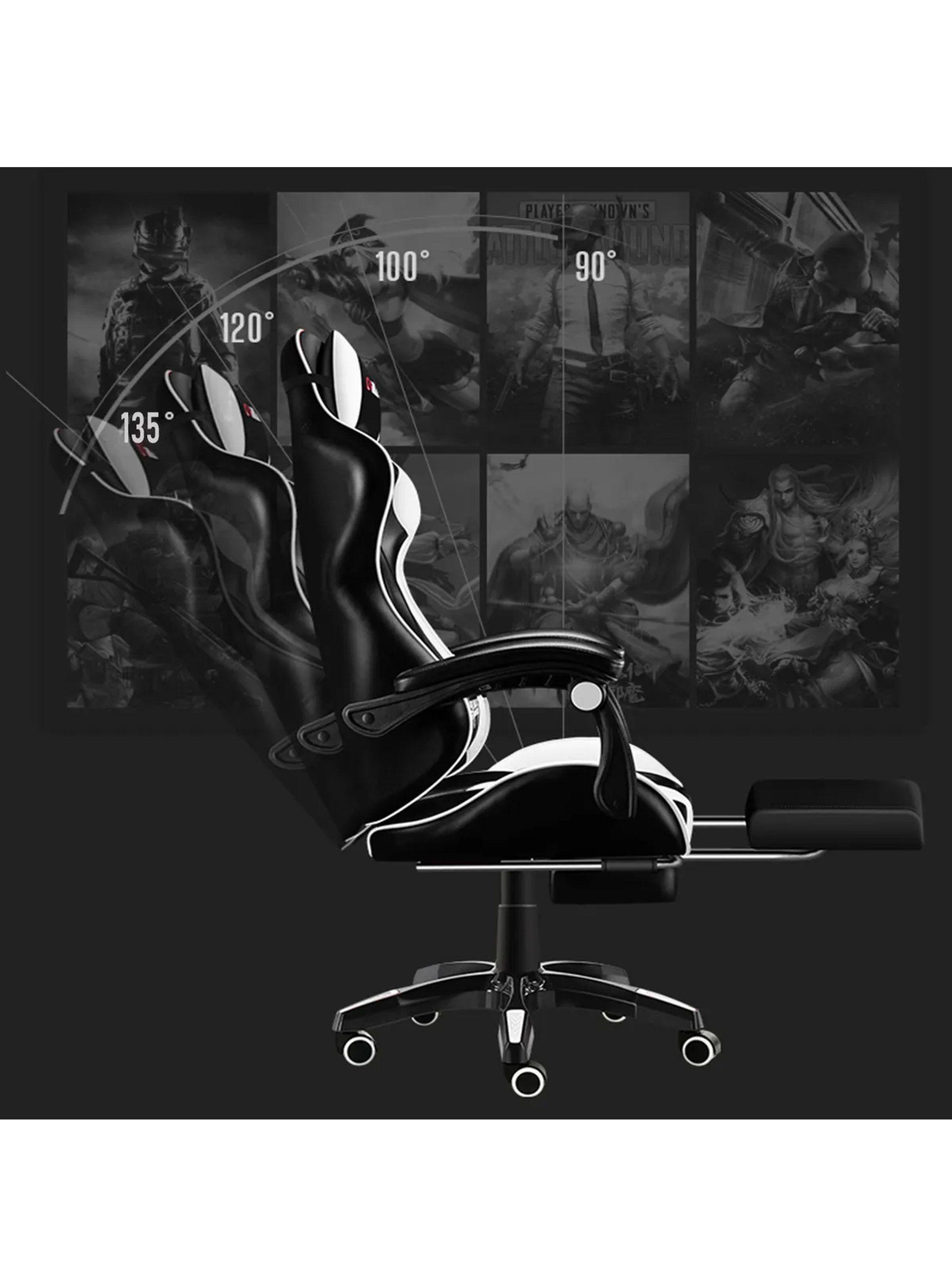 Silla Gamer Ergonómica Reclinable Soporte Lumbar Material PU Negro Blanco-3