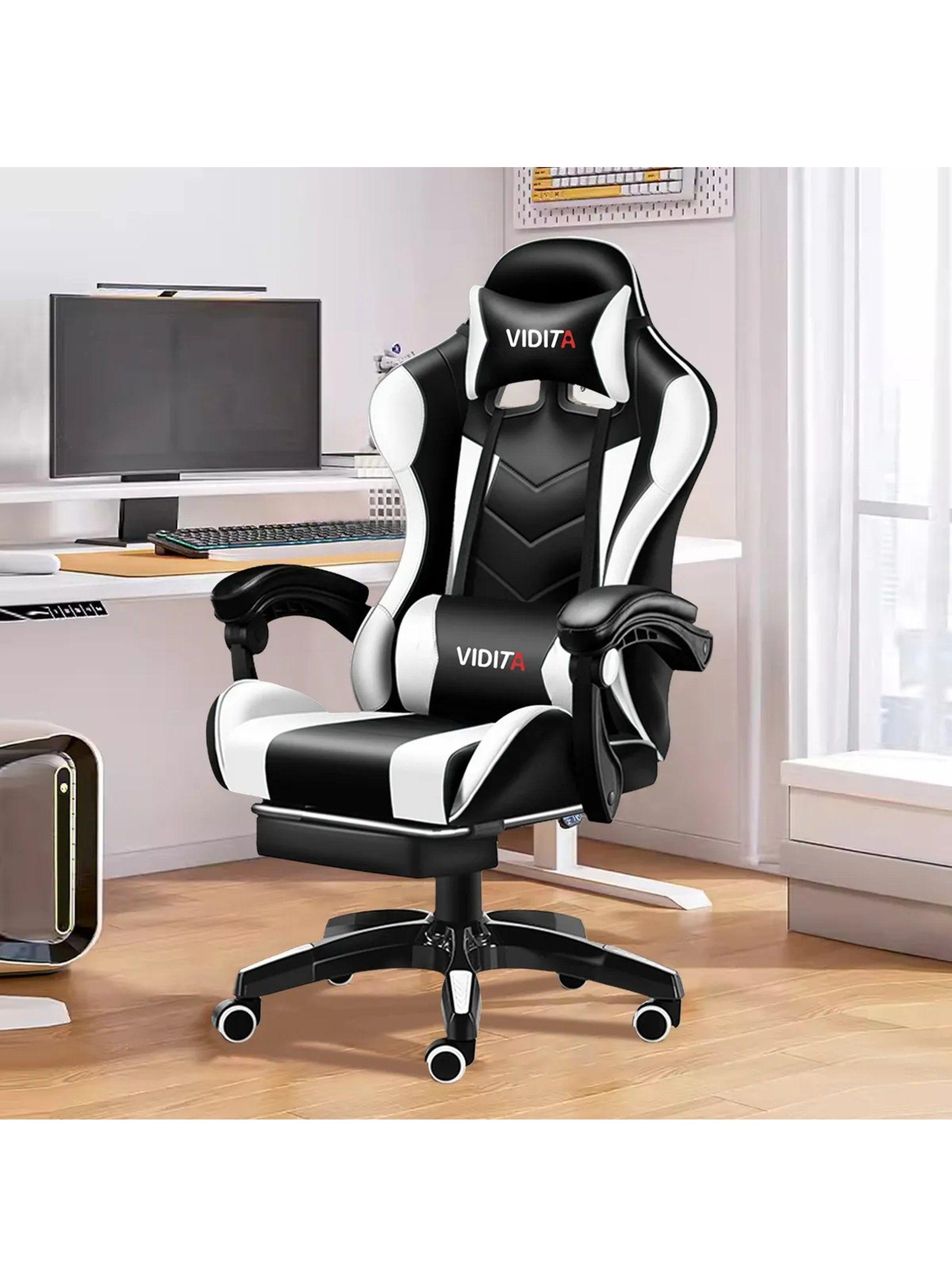 Silla Gamer Ergonómica Reclinable Soporte Lumbar Material PU Negro Blanco-4