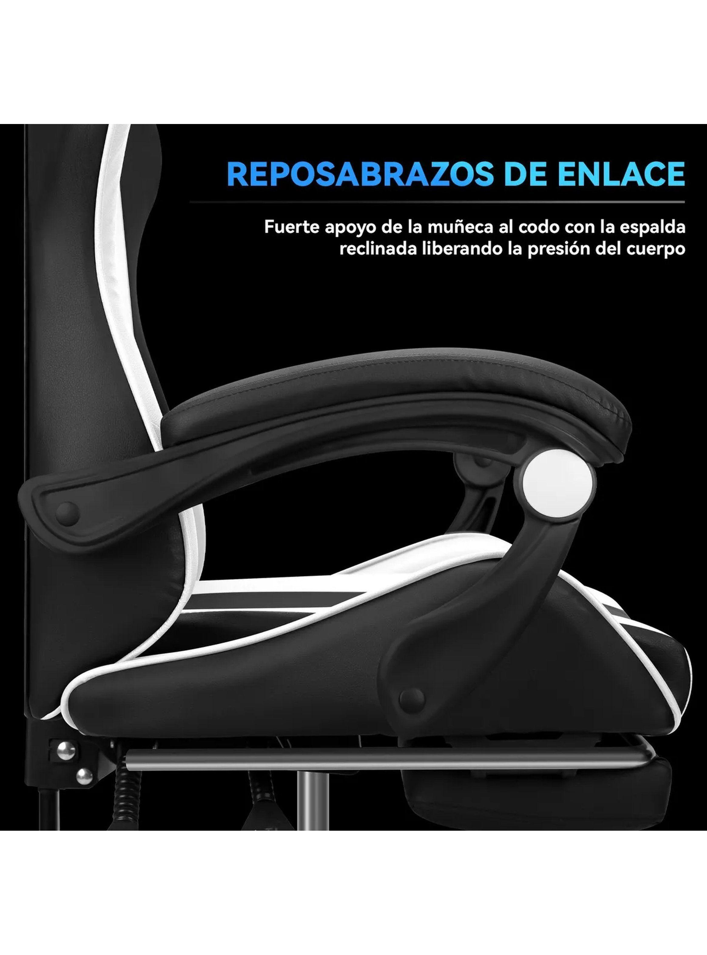 Silla Gamer Ergonómica Reclinable Soporte Lumbar Material PU Negro Blanco-5