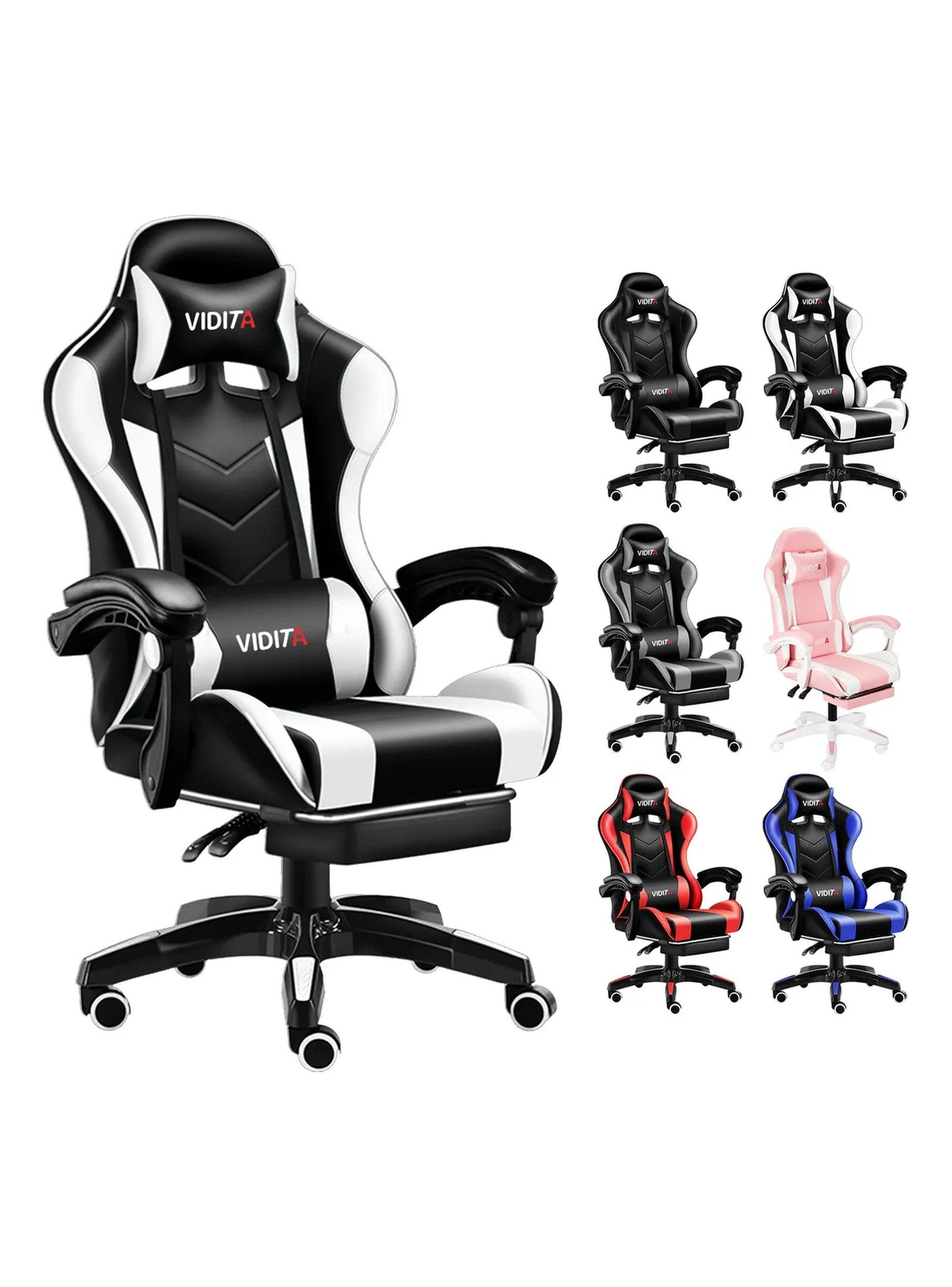 Silla Gamer Ergonómica Reclinable Soporte Lumbar Material PU Negro Blanco-6
