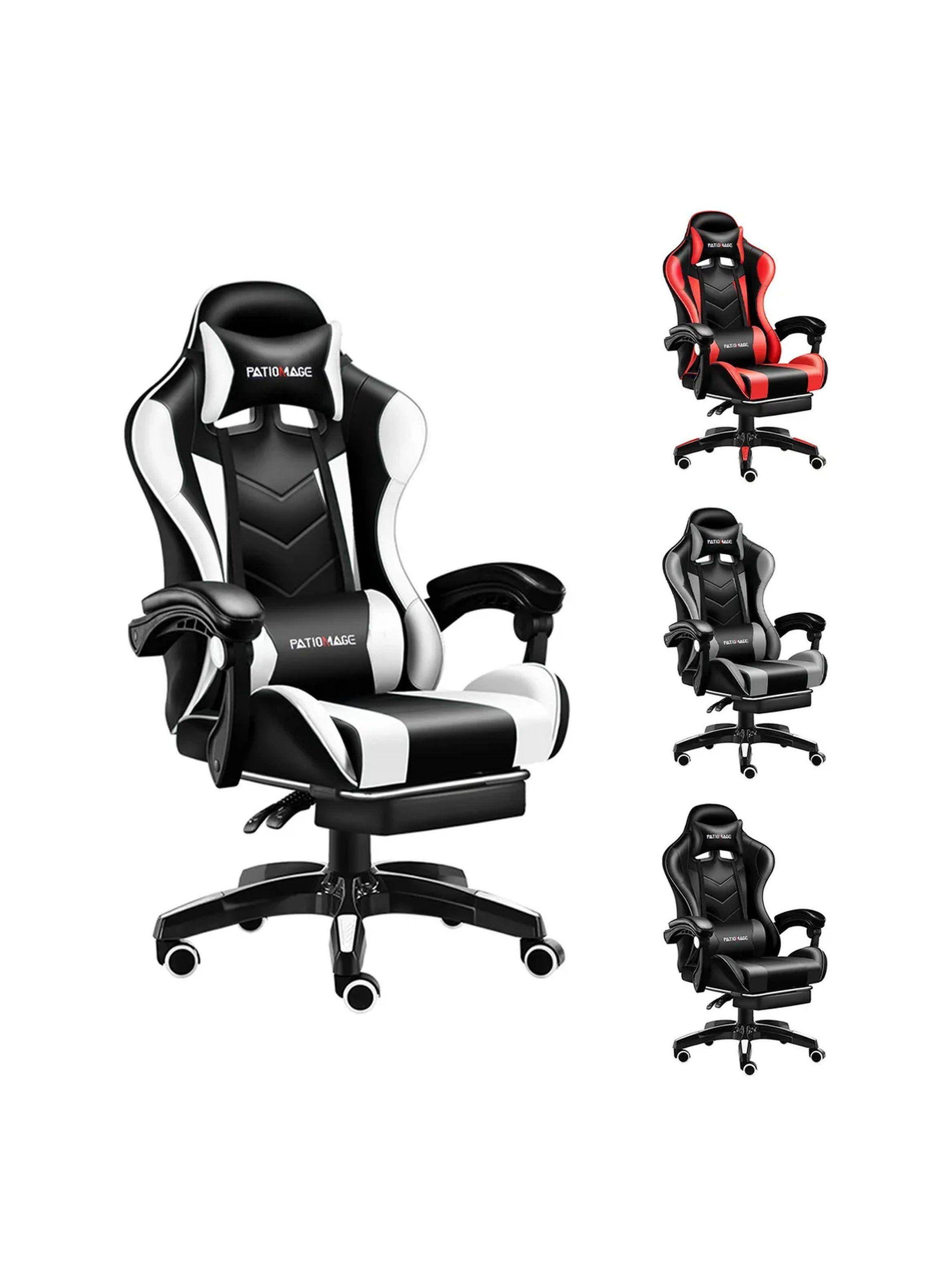 Silla Gamer Ergonómica Reclinable Soporte Lumbar Material PU Negro Blanco-9