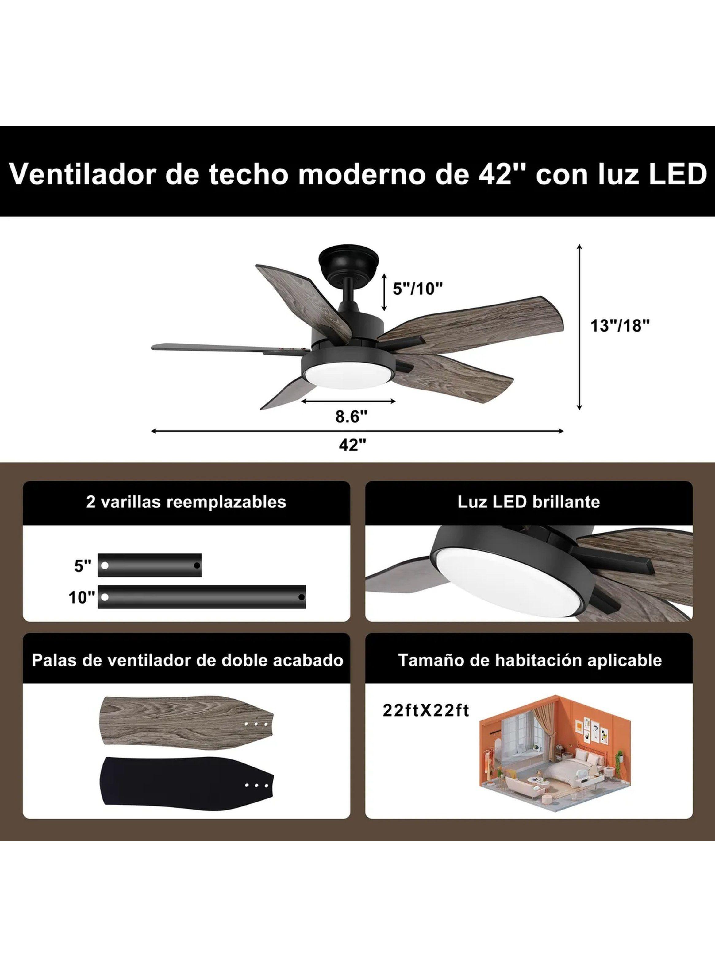 Ventilador De Techo Silencioso LED Control Remoto 6 Velocidades-5