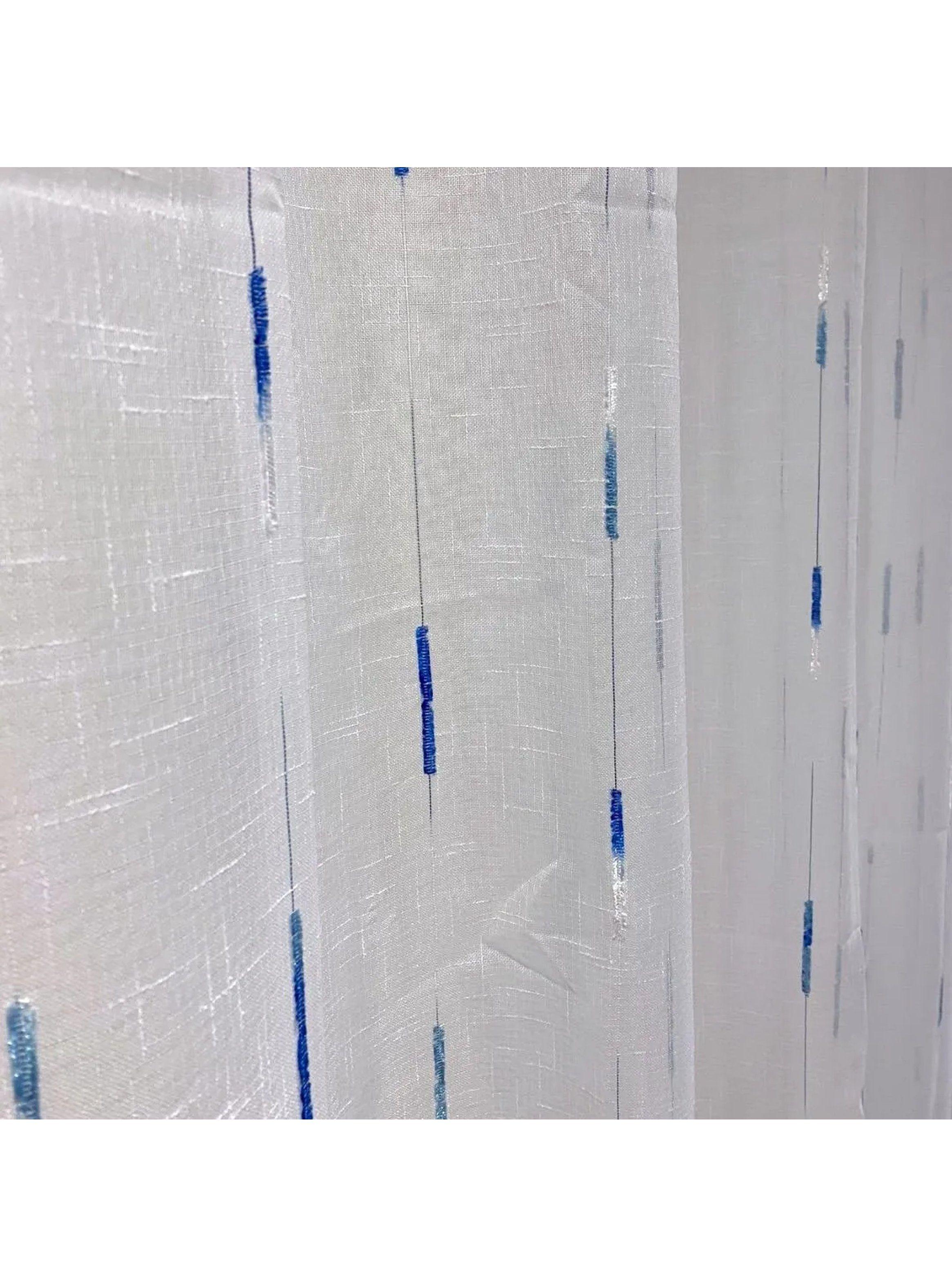 Cortinas Transparentes de Tela Blanca con Diseño Azul-1