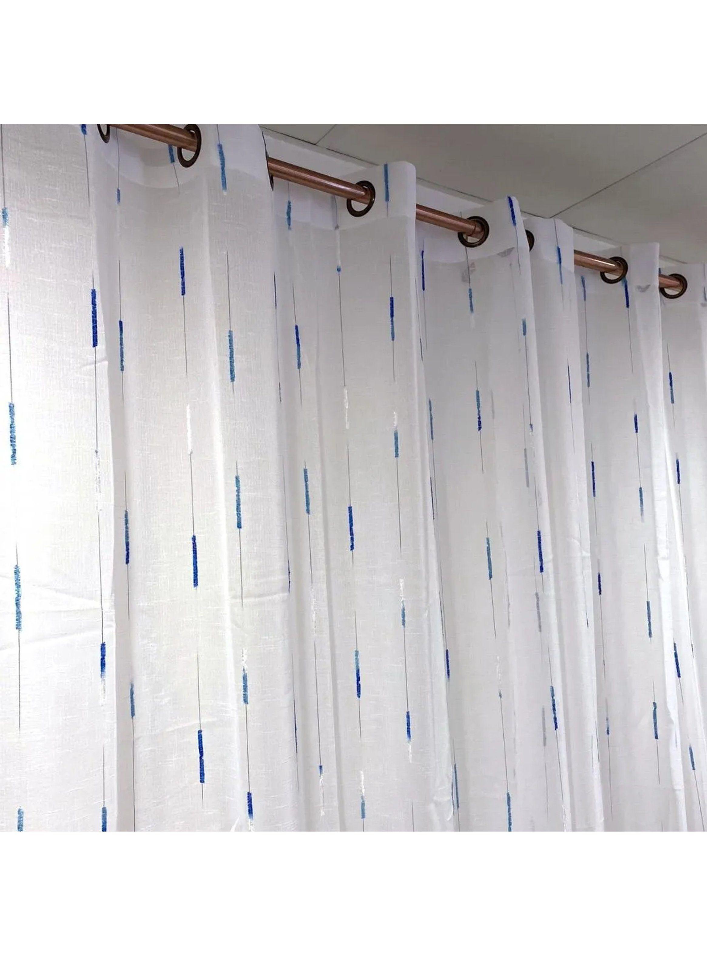 Cortinas Transparentes de Tela Blanca con Diseño Azul-2