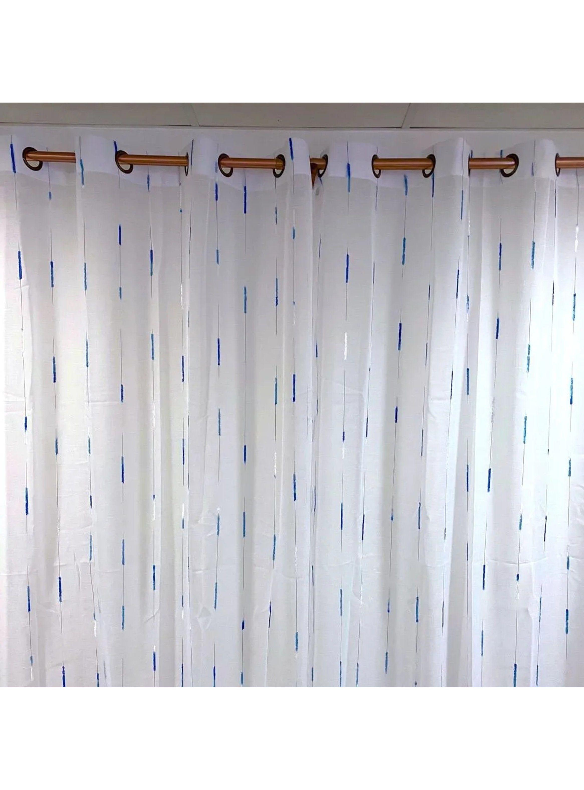 Cortinas Transparentes de Tela Blanca con Diseño Azul-3