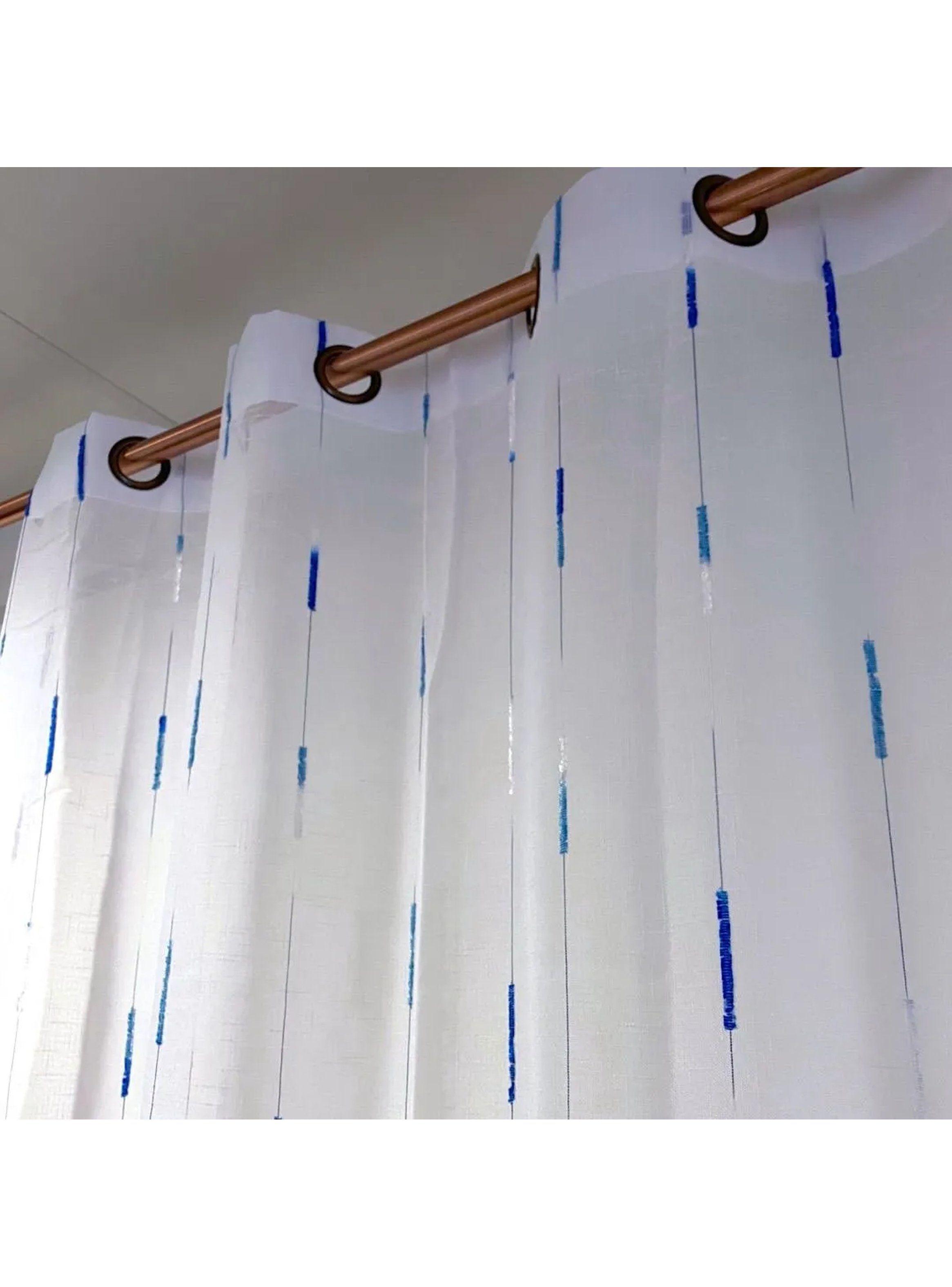Cortinas Transparentes de Tela Blanca con Diseño Azul-5