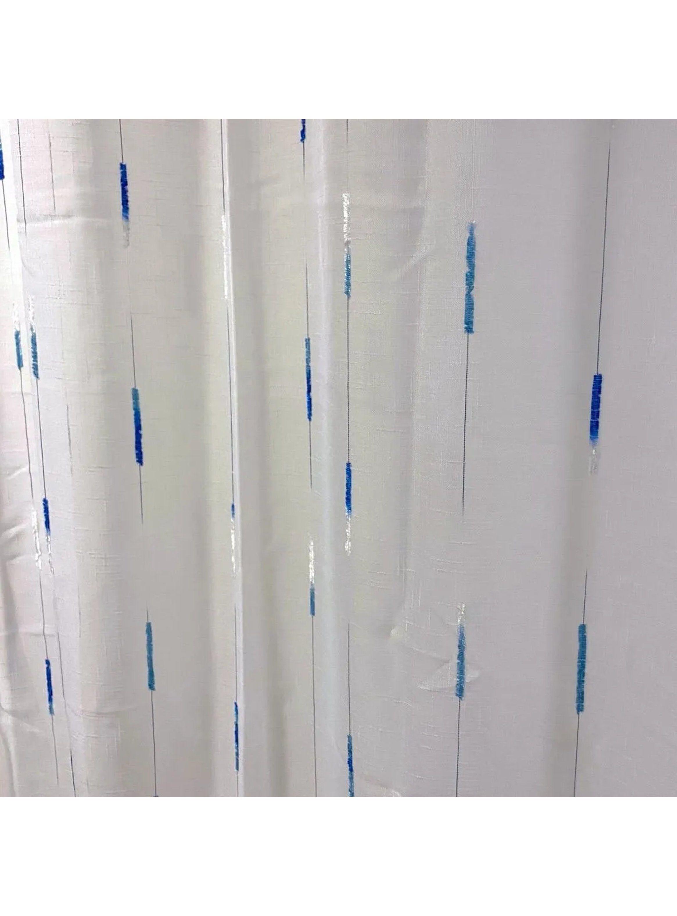 Cortinas Transparentes de Tela Blanca con Diseño Azul-6