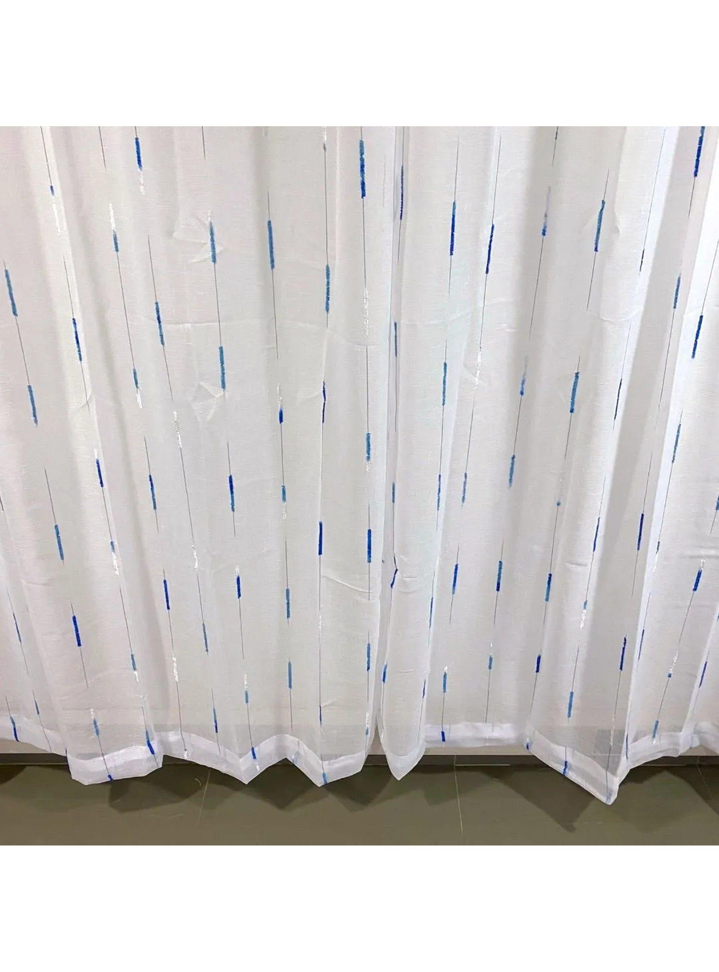Cortinas Transparentes de Tela Blanca con Diseño Azul-7