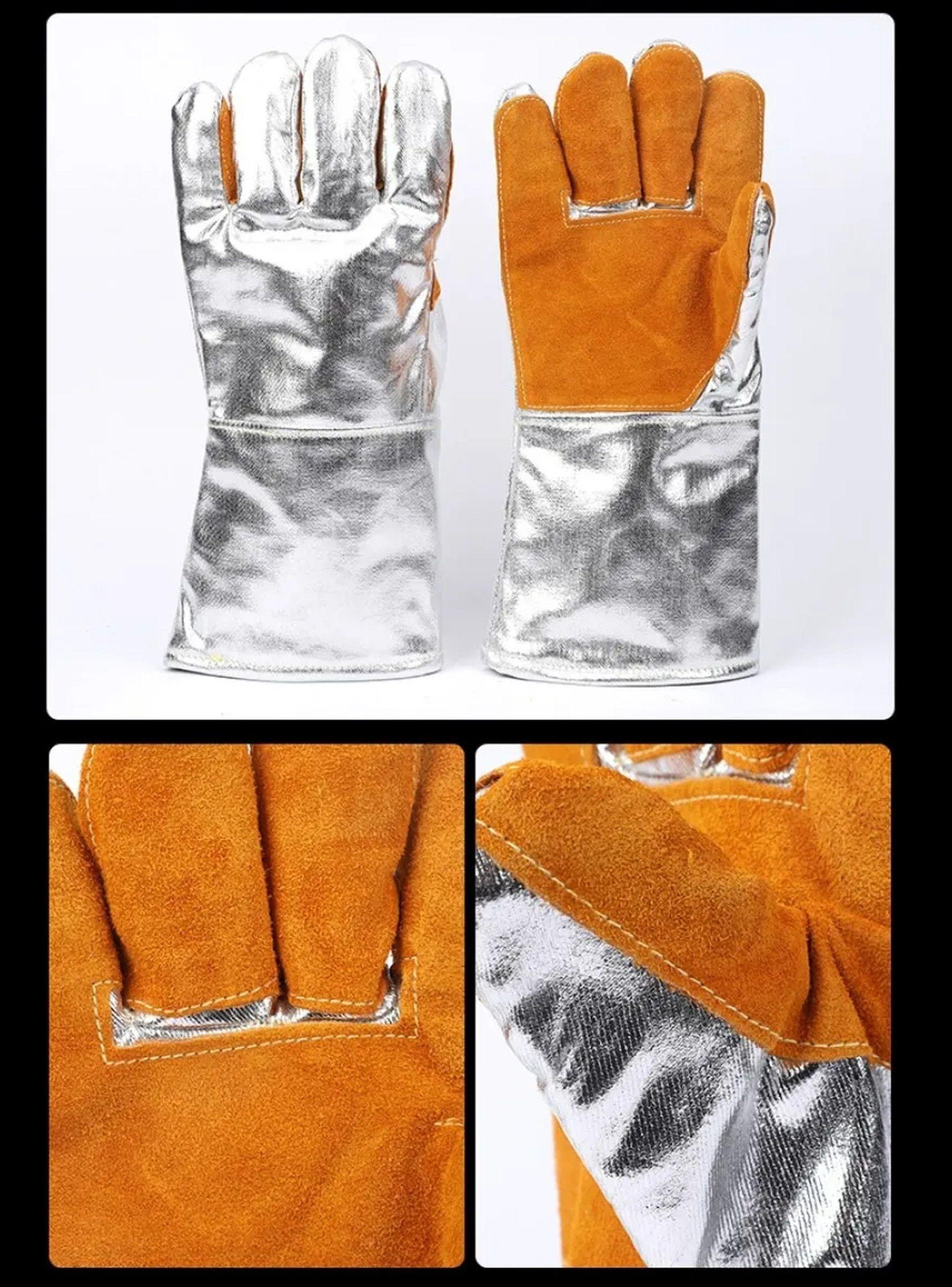 Guantes Resistentes al Calor 23cm Cuero y Fibra de Aluminio Aislantes-2