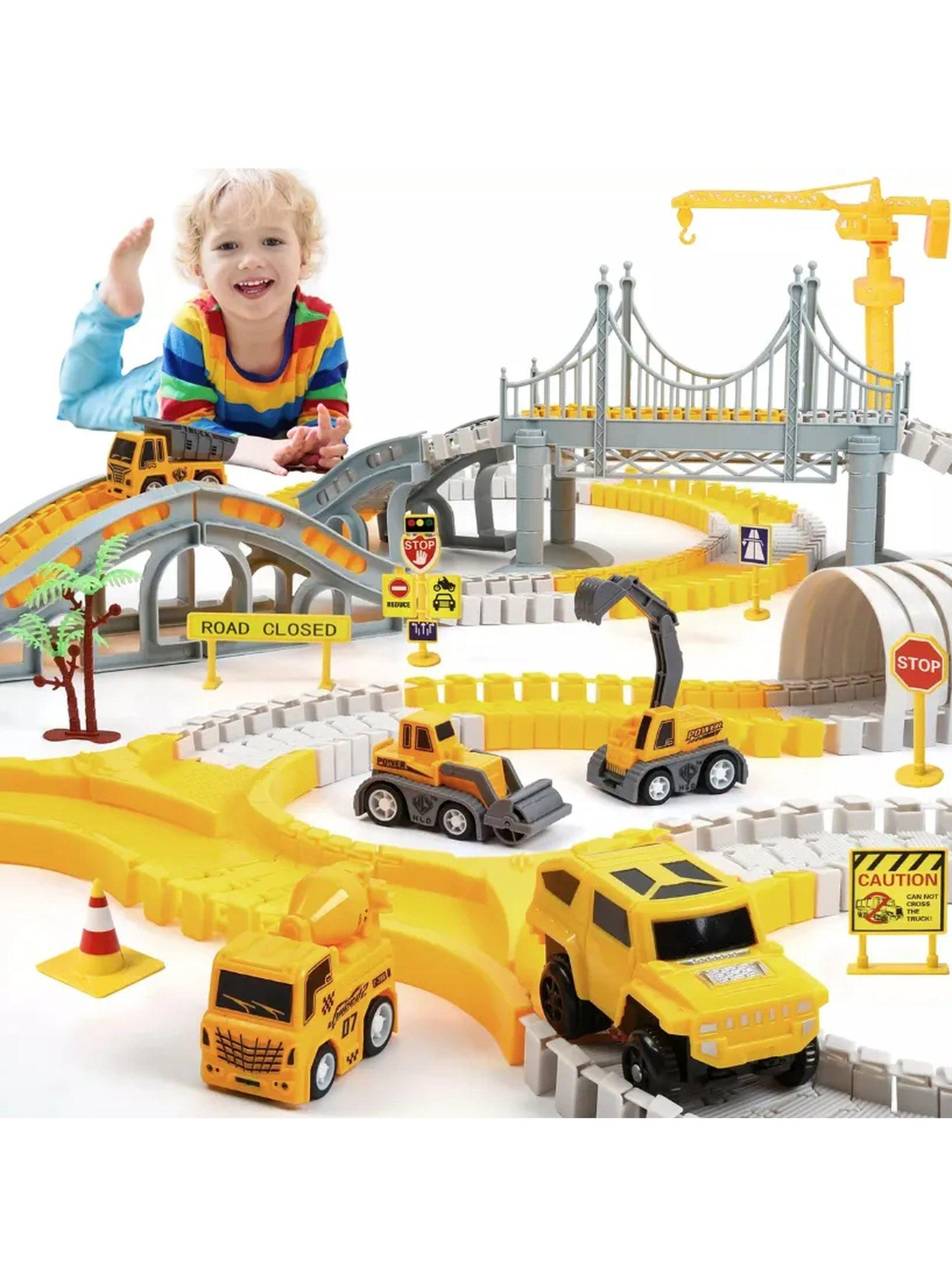 Set De Construcción Pista De Autos Flexible Con Grúa Y Vehículos-0