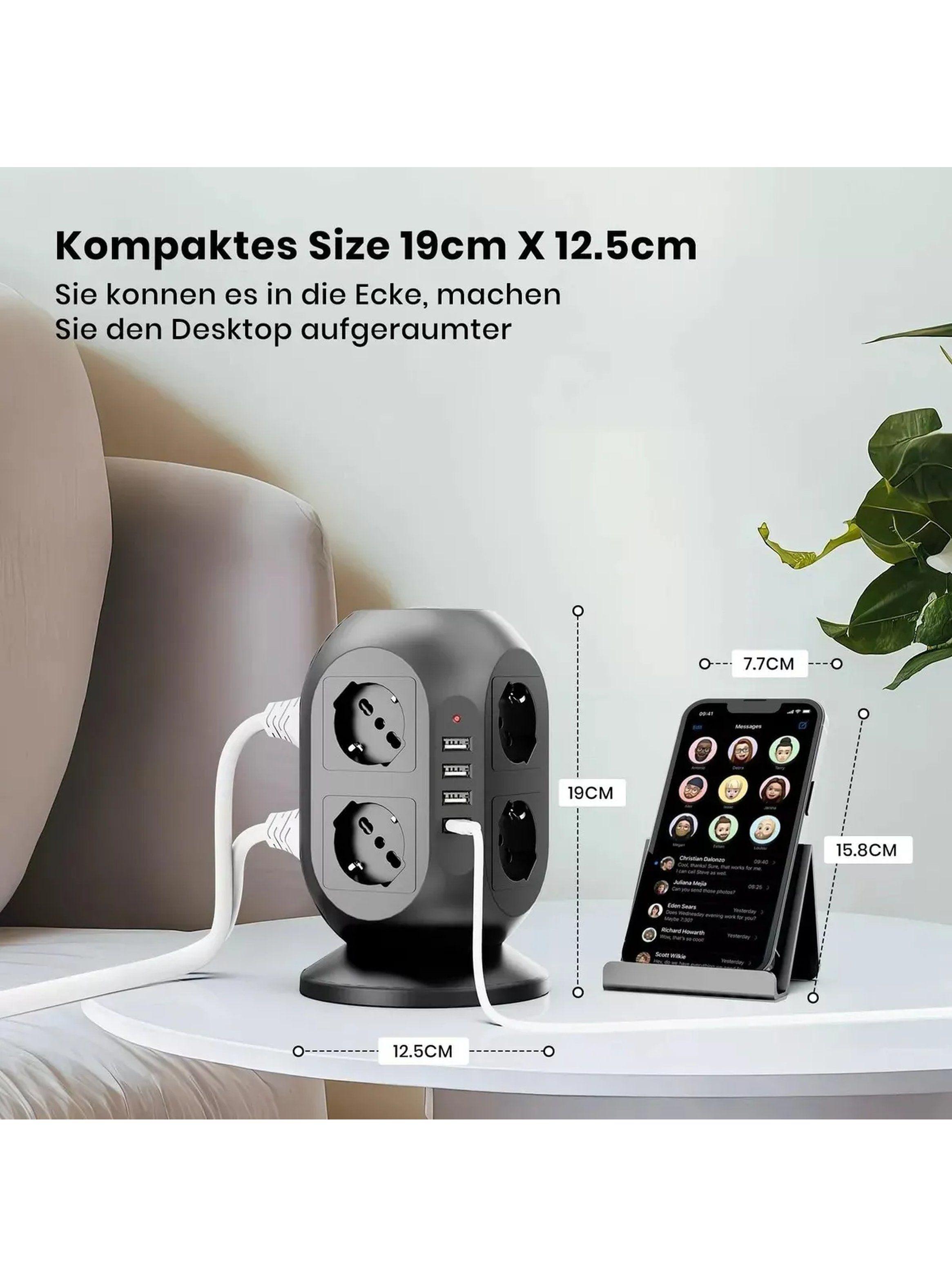 Torre de Energía con USB Multipuerto 6 Tomas Rotativas Cable 1.8M Negro-3