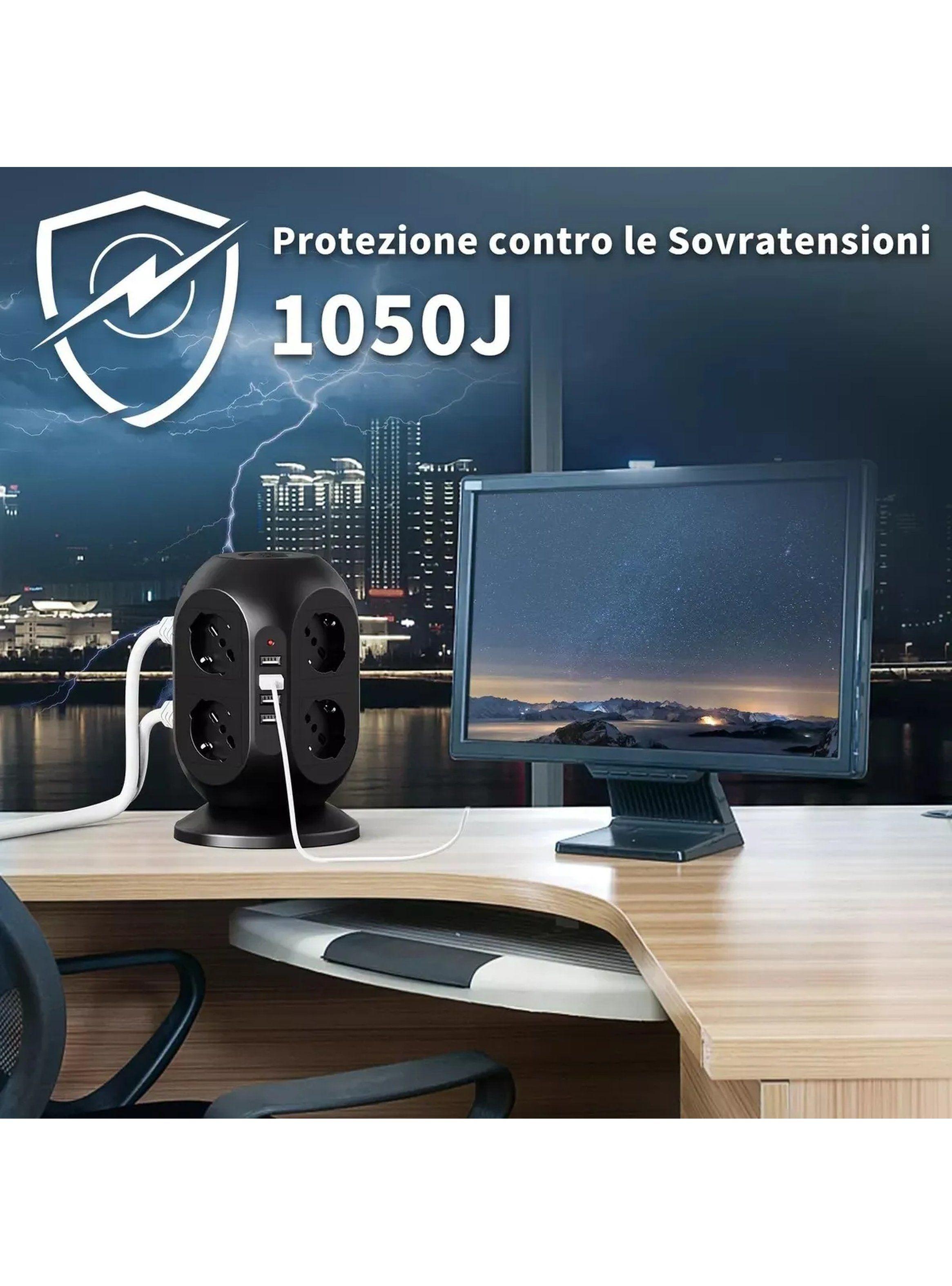 Torre de Energía con USB Multipuerto 6 Tomas Rotativas Cable 1.8M Negro-5