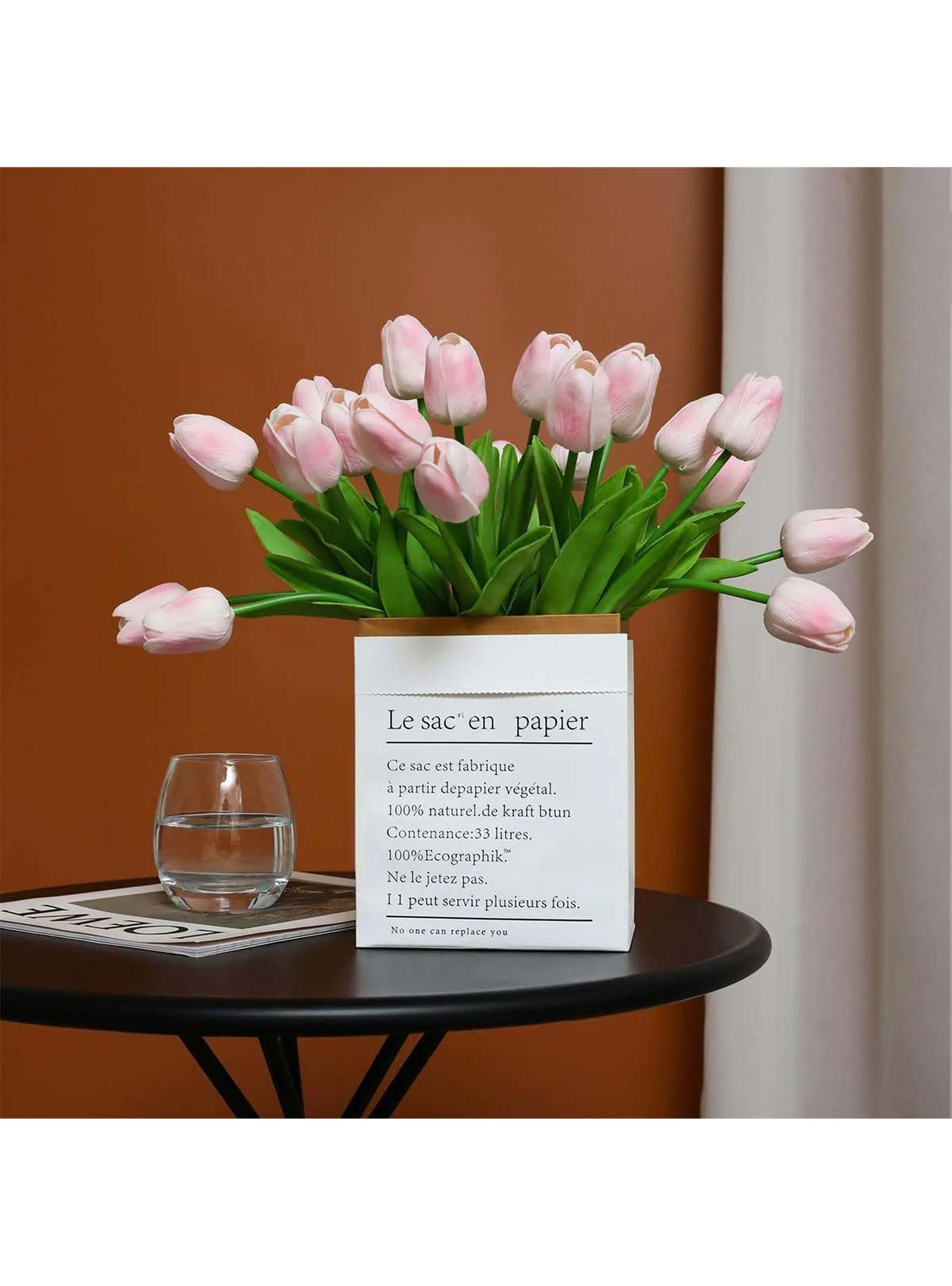 Ramo de Tulipanes Artificiales Látex Realista Rosa 34 cm-4