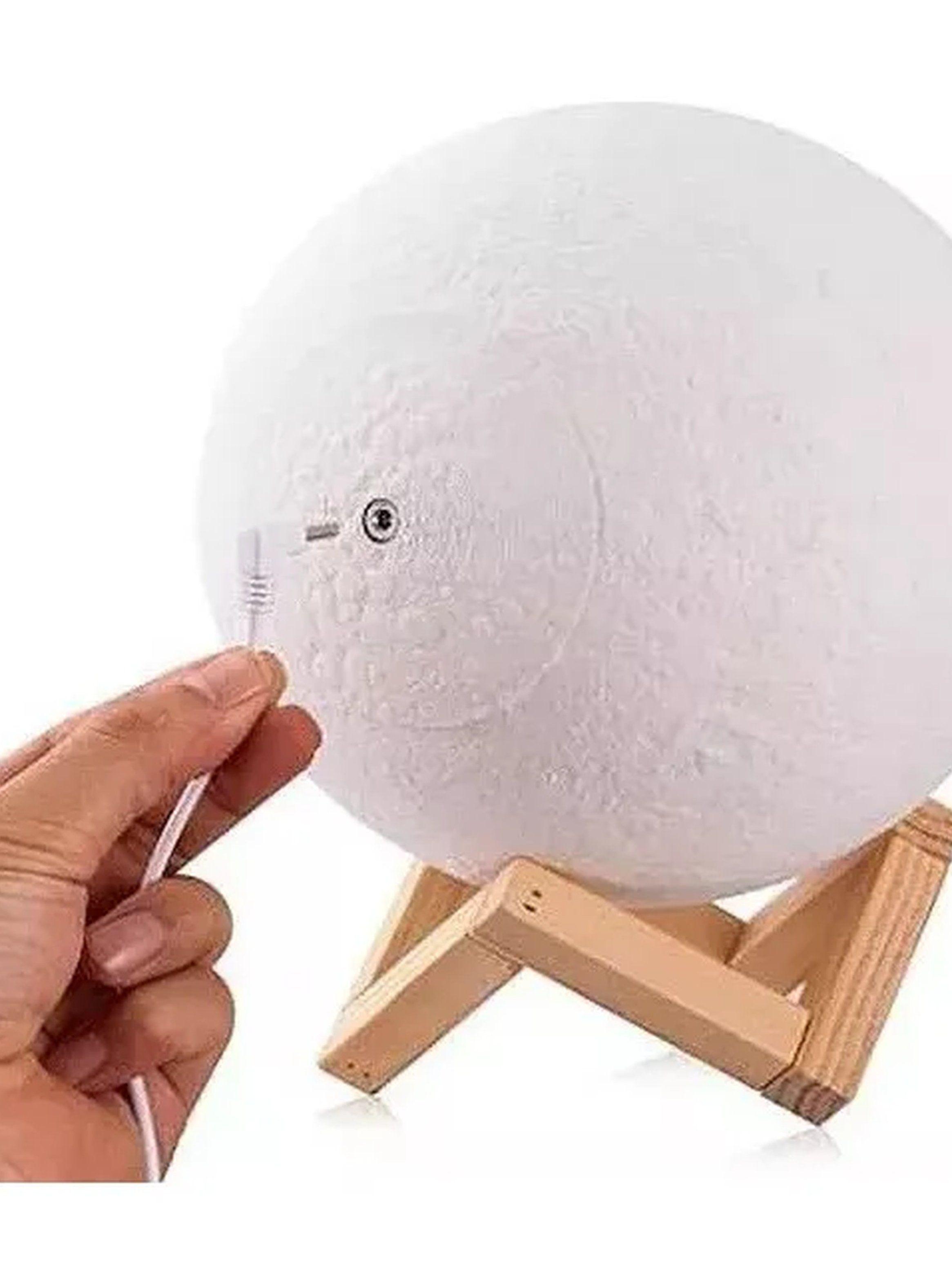 Lámpara de Luna LED Recargable 16 Colores Base de Madera-3