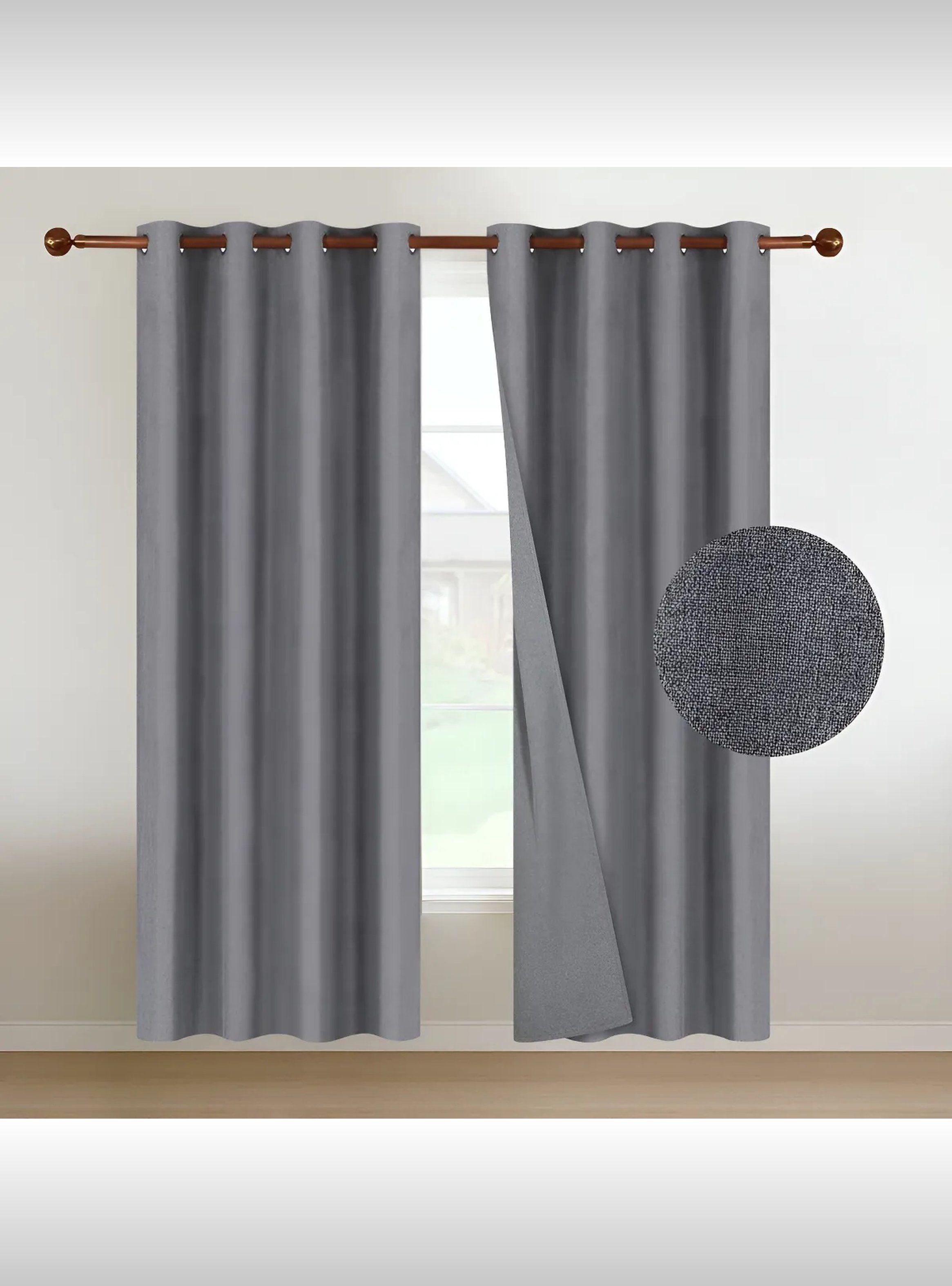 Cortinas Blackout Tela Textura Lino Aislante Térmico Gris-0