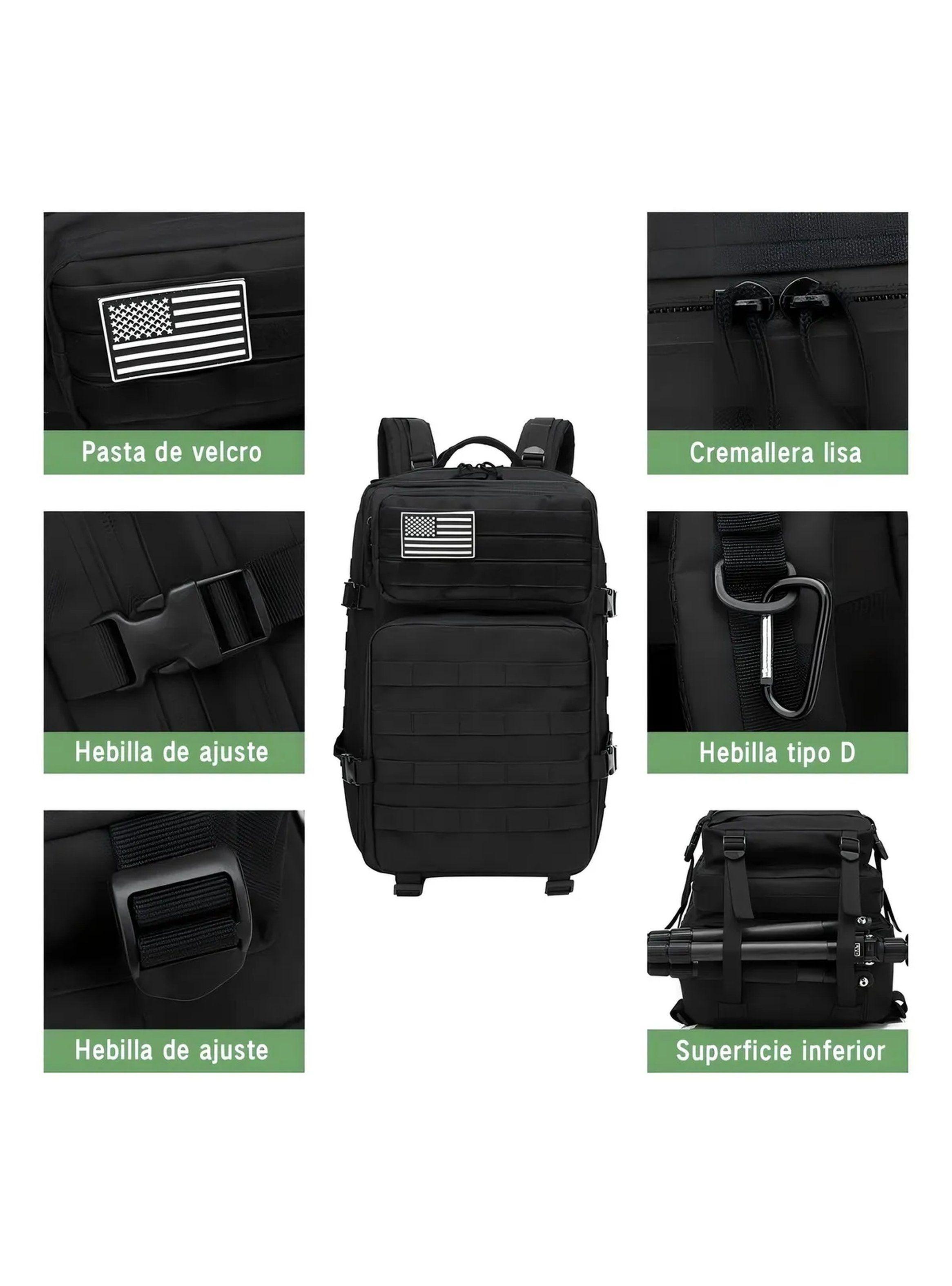 Mochila Táctica Militar 40L Repelente al Agua Negra Ajustable-2