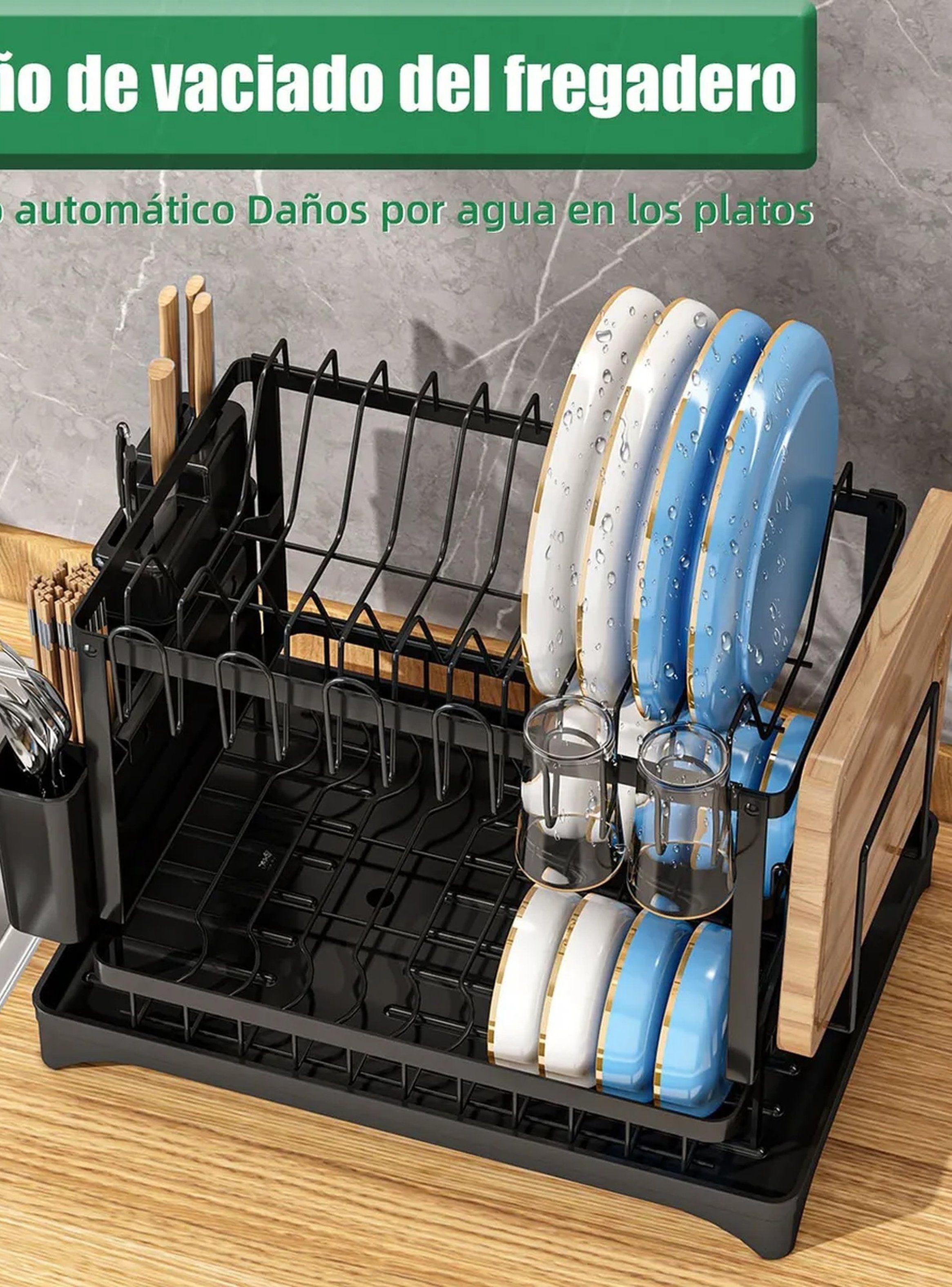 Escurridor de Platos de Doble Nivel con Porta Cubiertos y Soporte para Vasos-3
