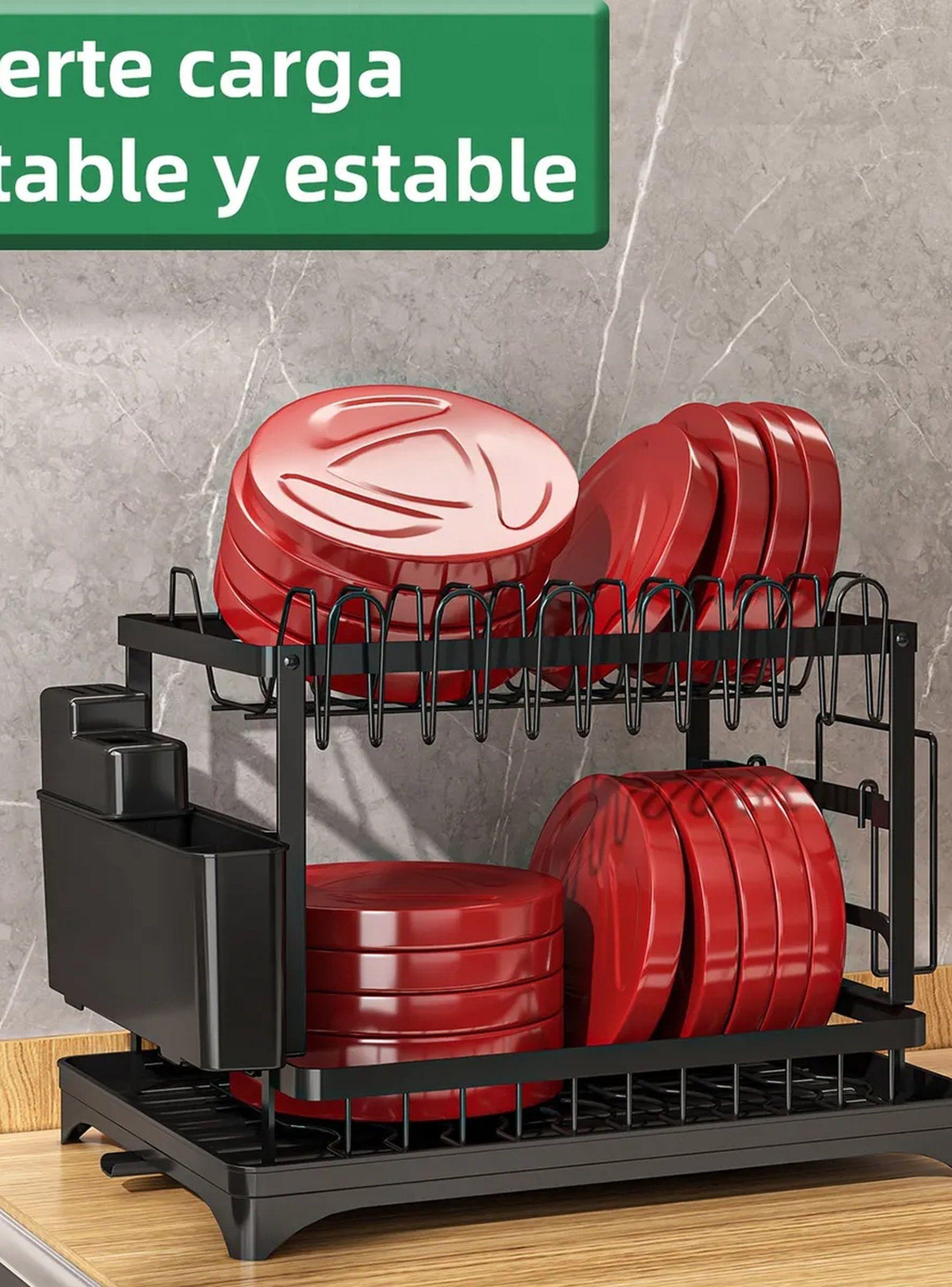 Escurridor de Platos de Doble Nivel con Porta Cubiertos y Soporte para Vasos-4