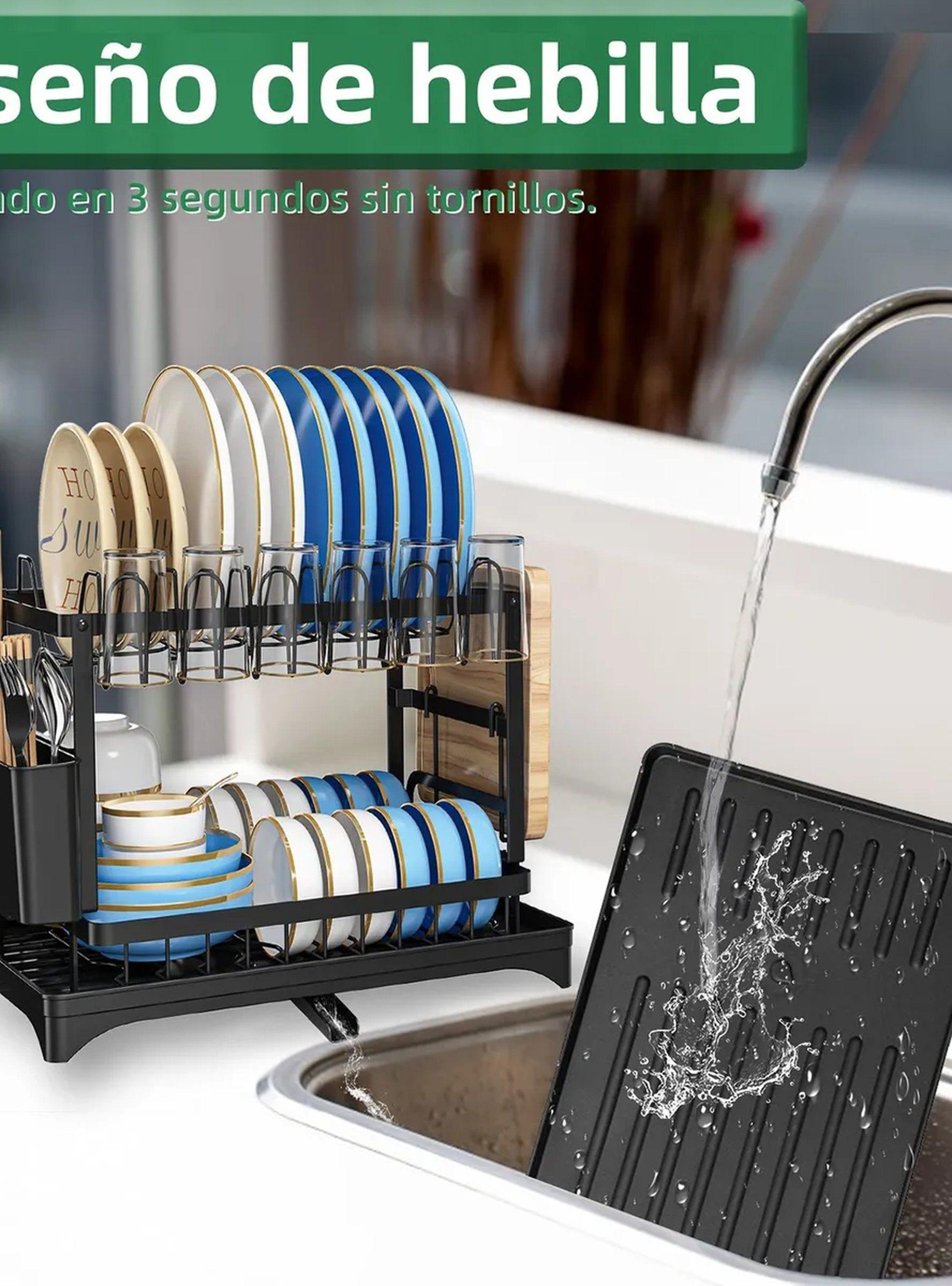 Escurridor de Platos de Doble Nivel con Porta Cubiertos y Soporte para Vasos-5