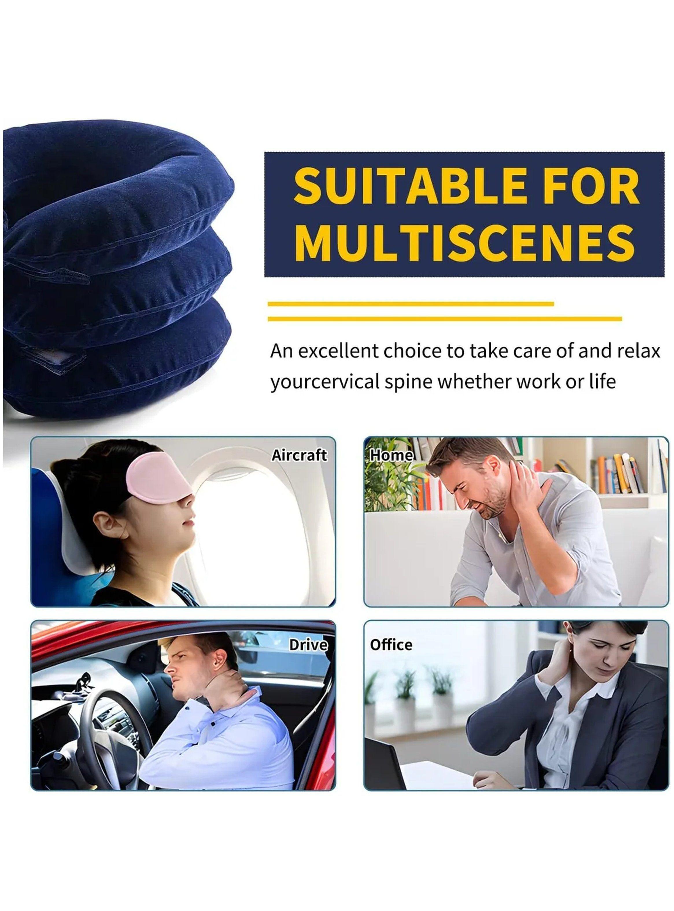 Collar Cervical Inflable Ajustable Tela Aterciopelada Azul-2