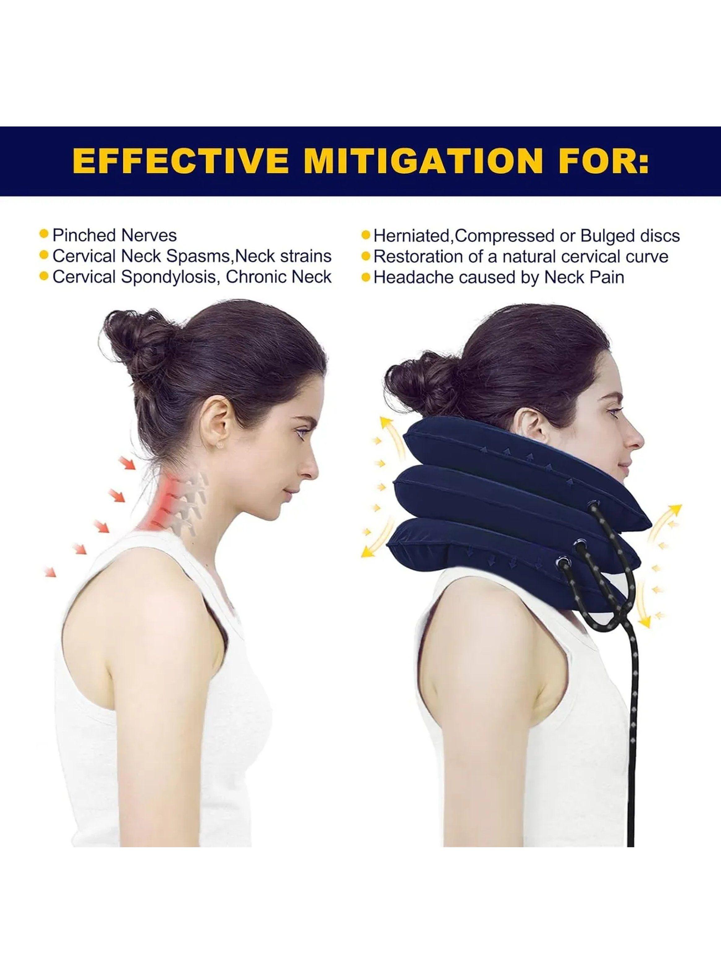 Collar Cervical Inflable Ajustable Tela Aterciopelada Azul-3