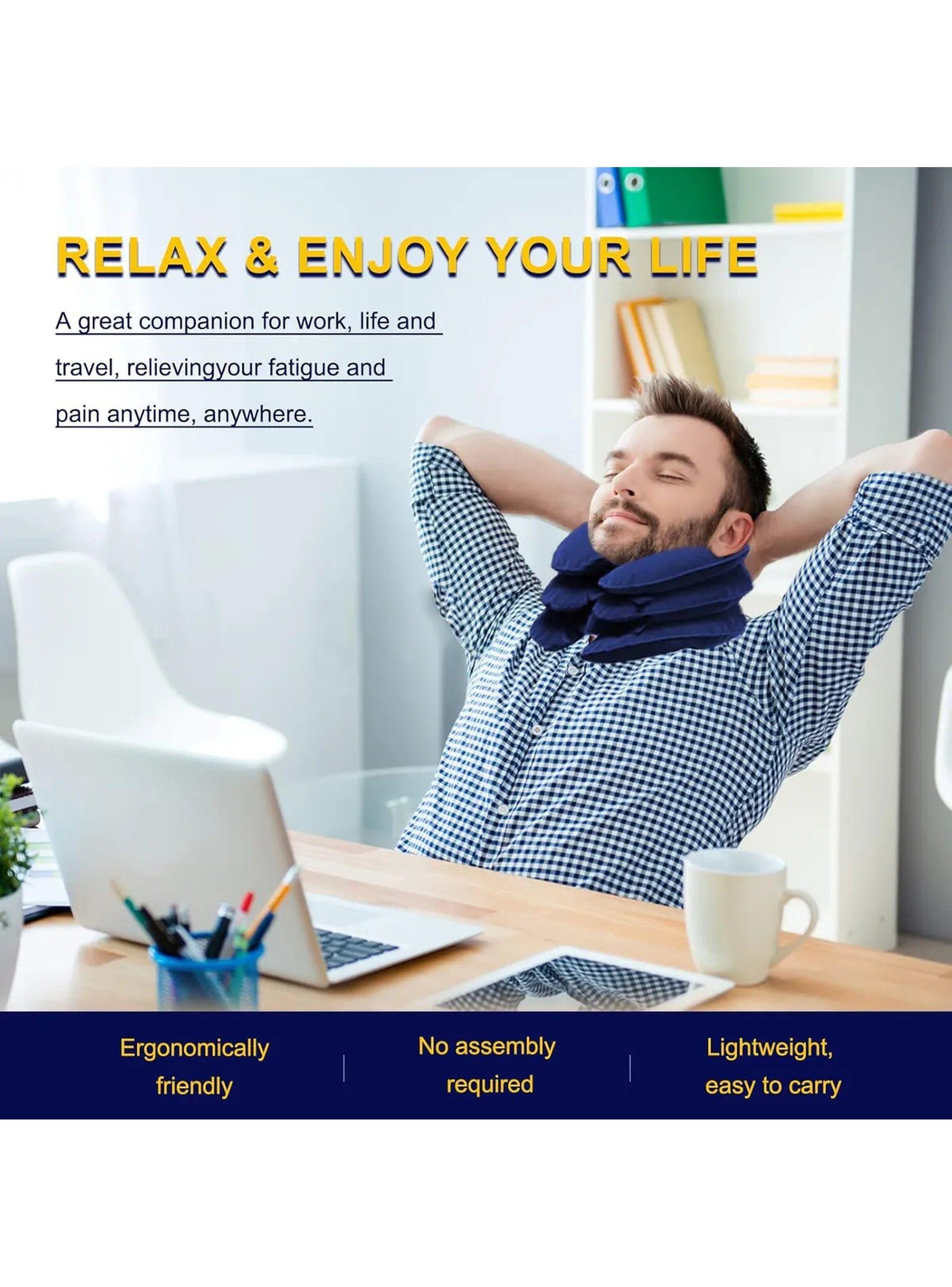 Collar Cervical Inflable Ajustable Tela Aterciopelada Azul-5