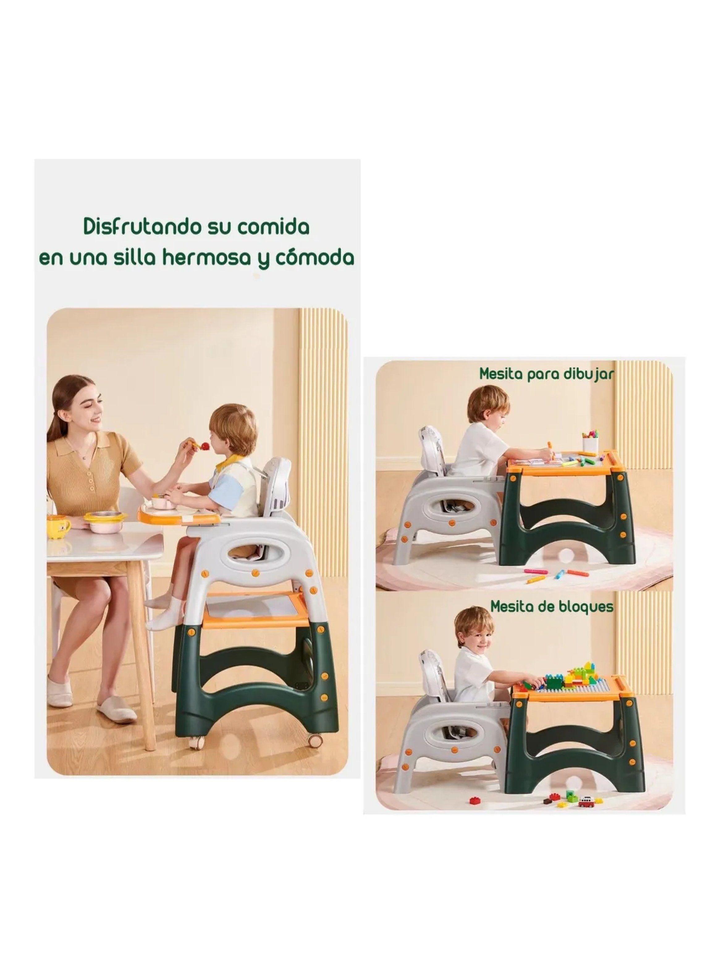 Silla De Comer Multifuncional Ajustable Con Ruedas 360°-3