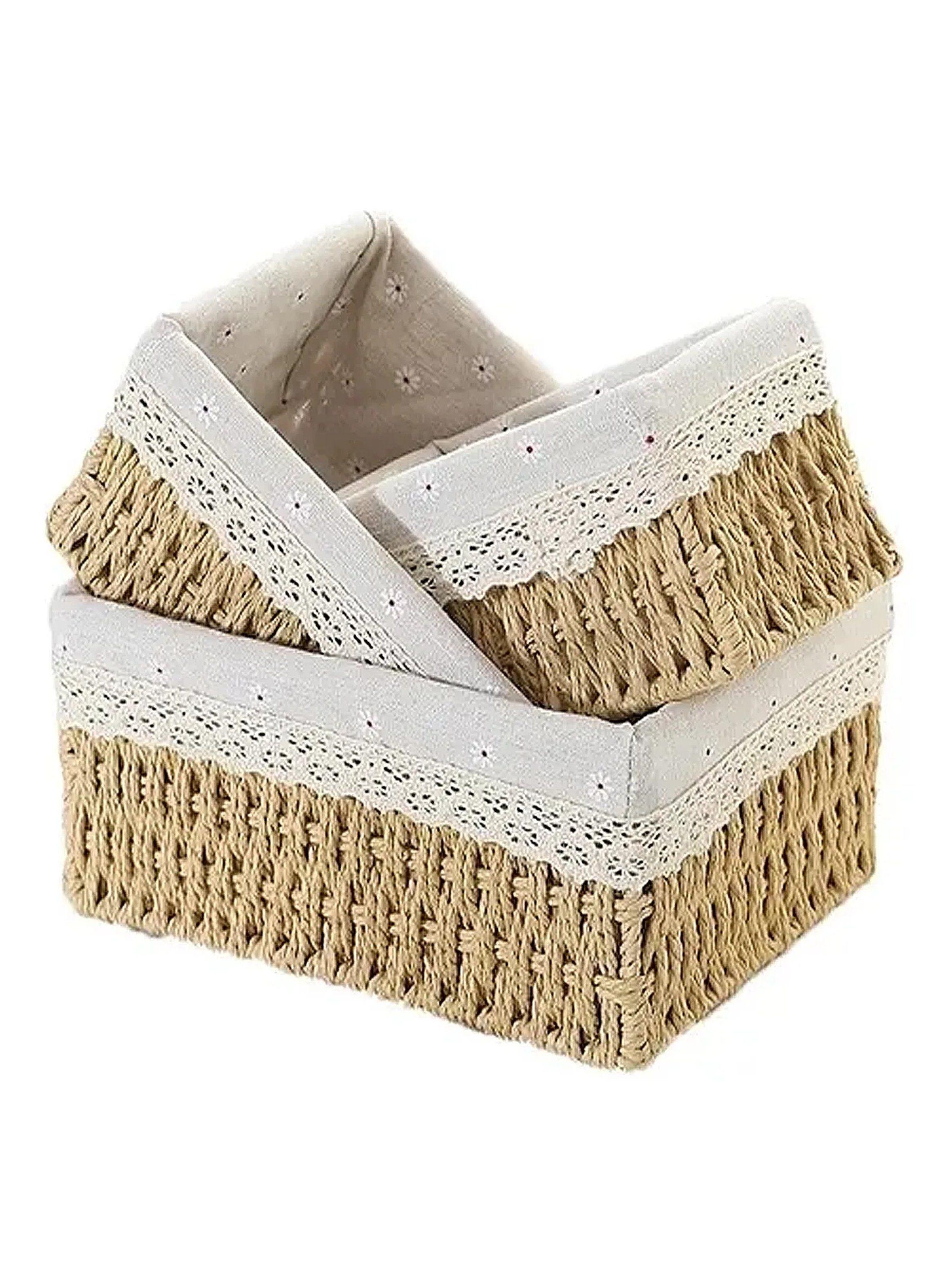 Cestas Organizadoras de Mimbre con Forro Beige Set de 3-0