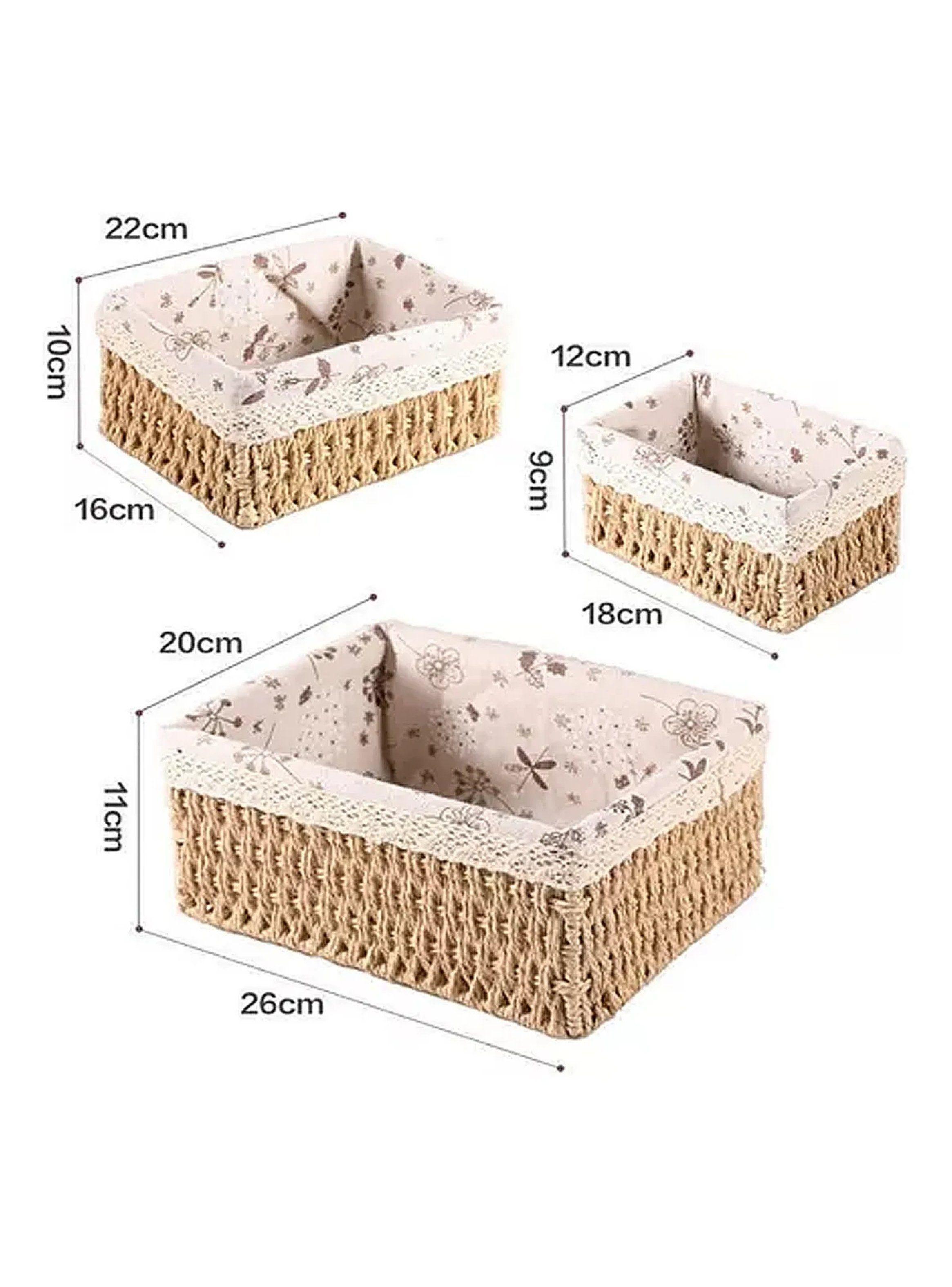 Cestas Organizadoras de Mimbre con Forro Beige Set de 3-1