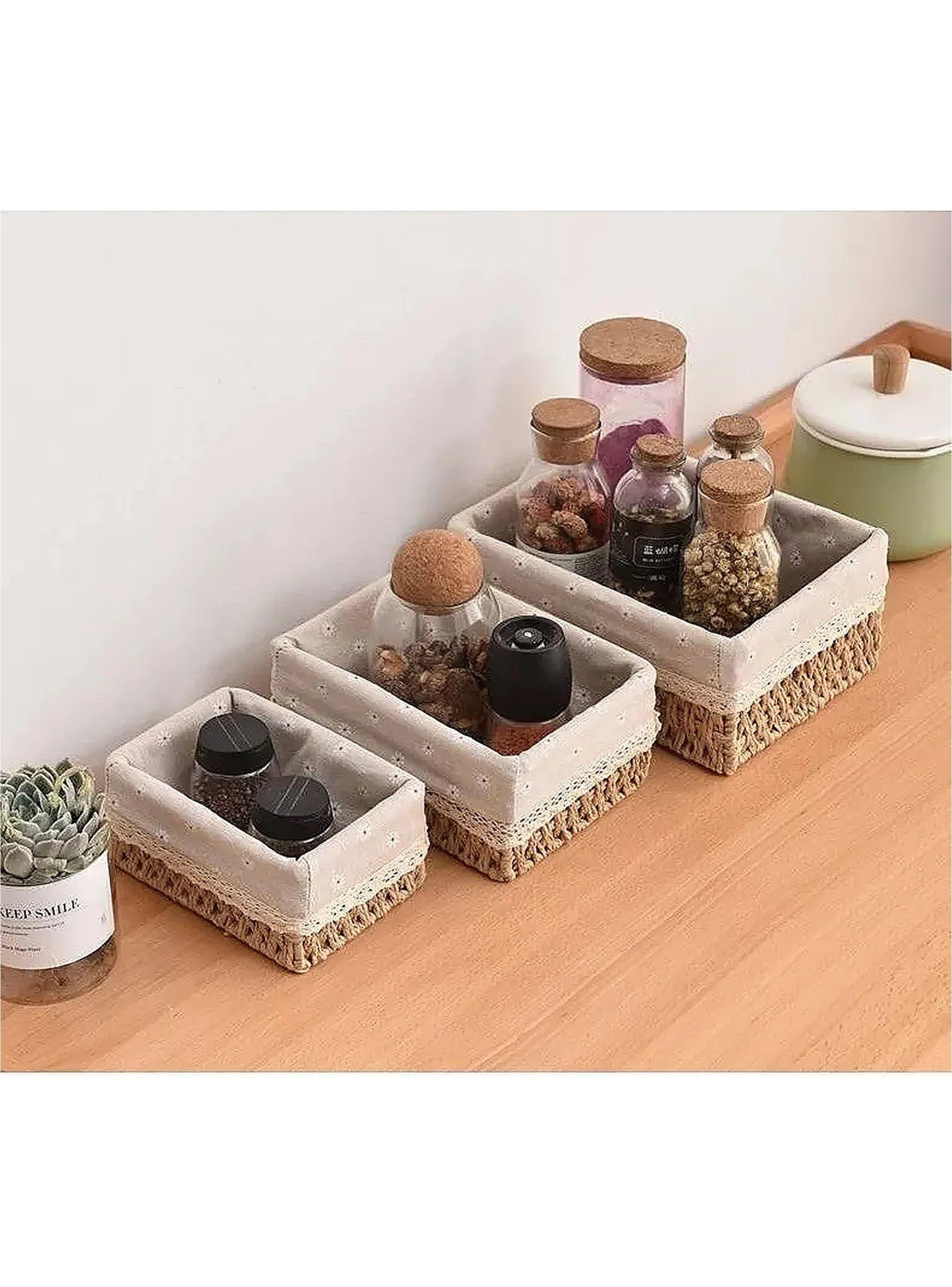 Cestas Organizadoras de Mimbre con Forro Beige Set de 3-2