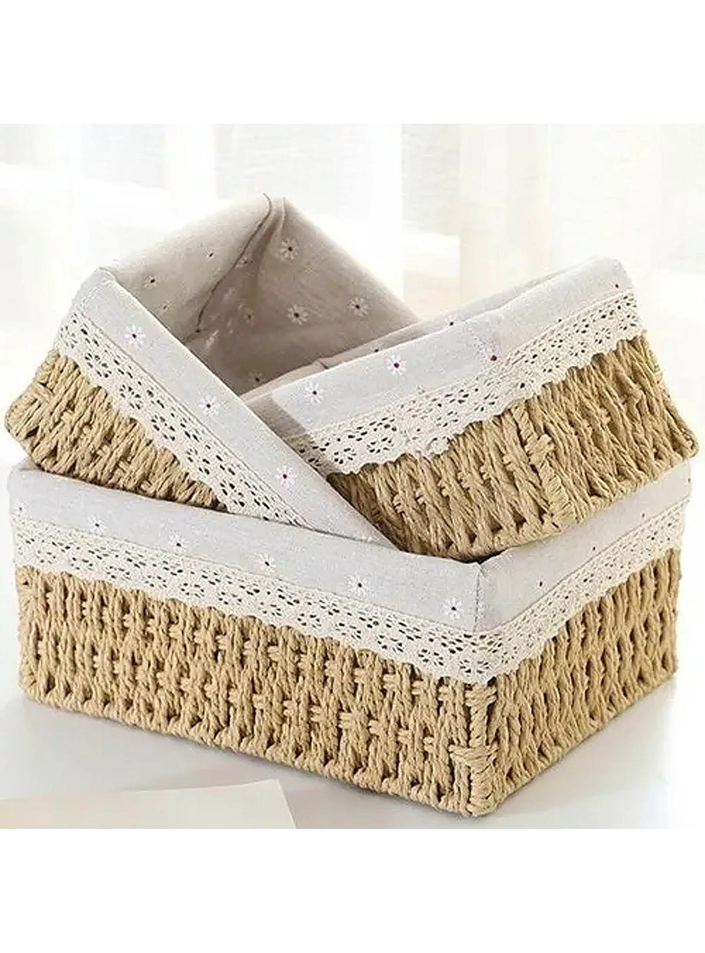 Cestas Organizadoras de Mimbre con Forro Beige Set de 3-4