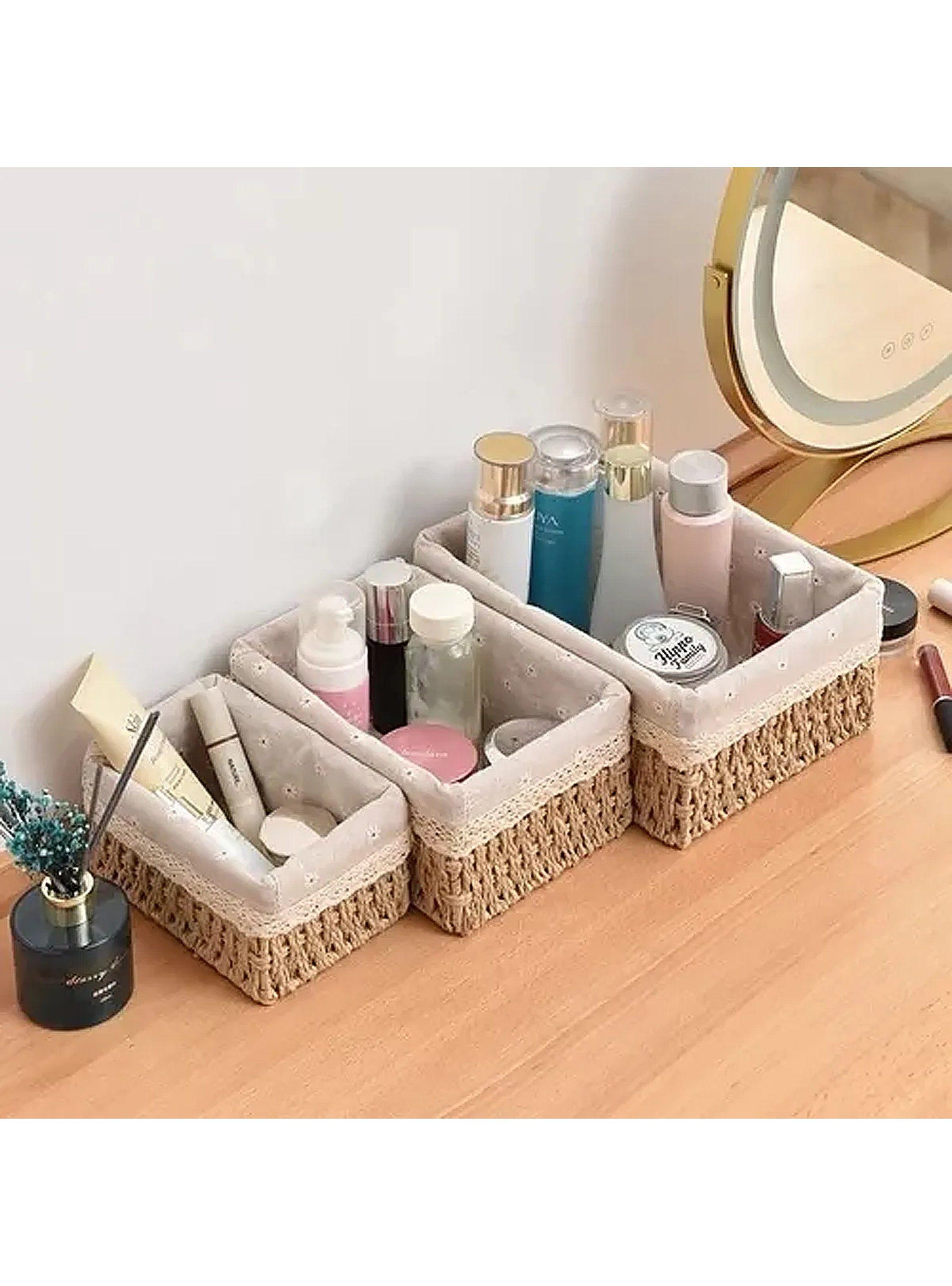 Cestas Organizadoras de Mimbre con Forro Beige Set de 3-5