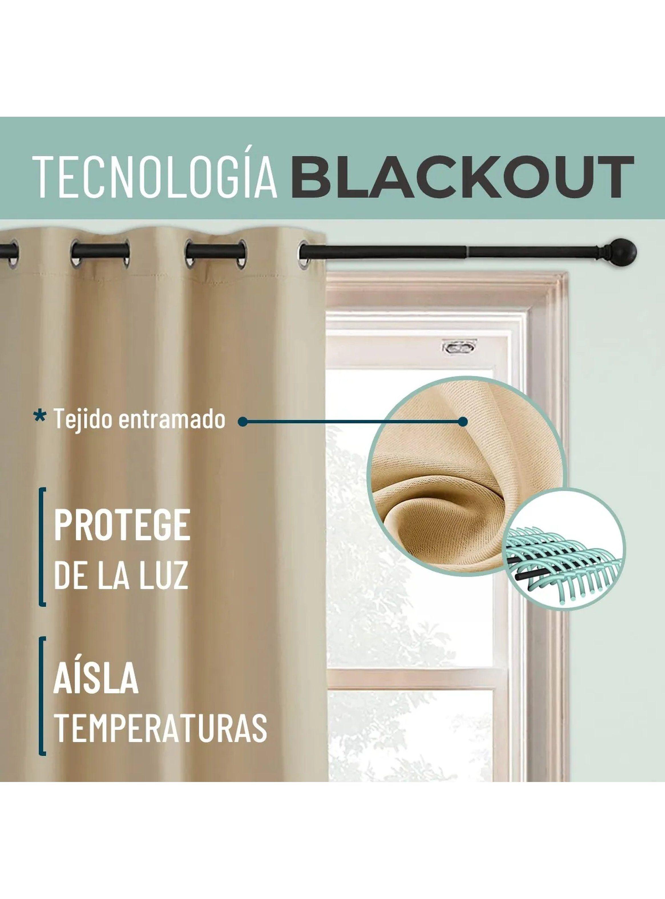 Cortinas Blackout Tejido Entramado Beige Aislante 90%-1