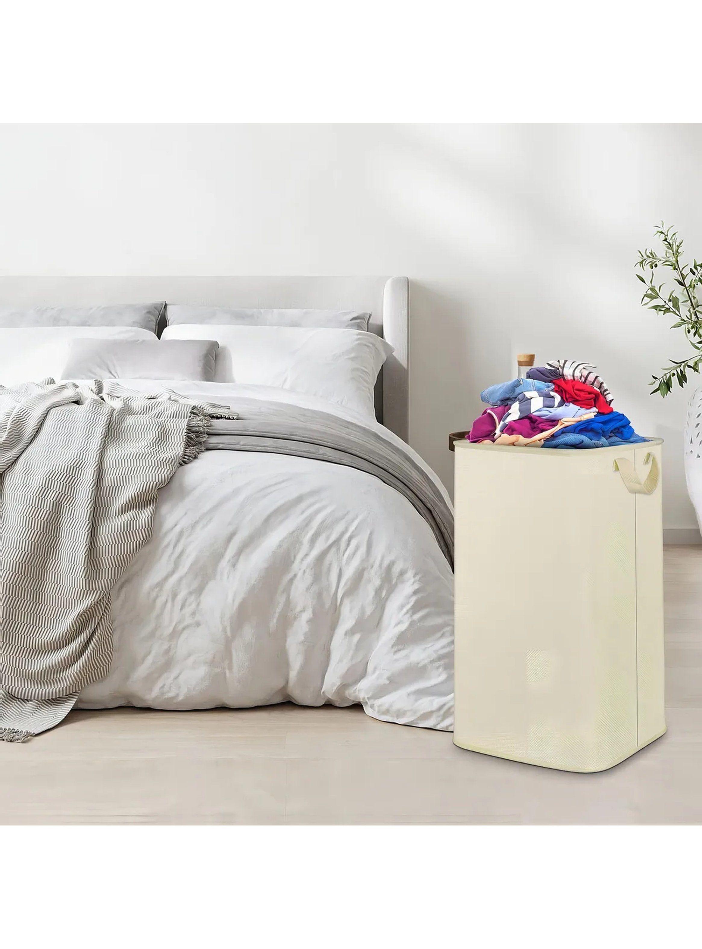 Cesto de Ropa Plegable Tela Beige Rectangular Asas-1