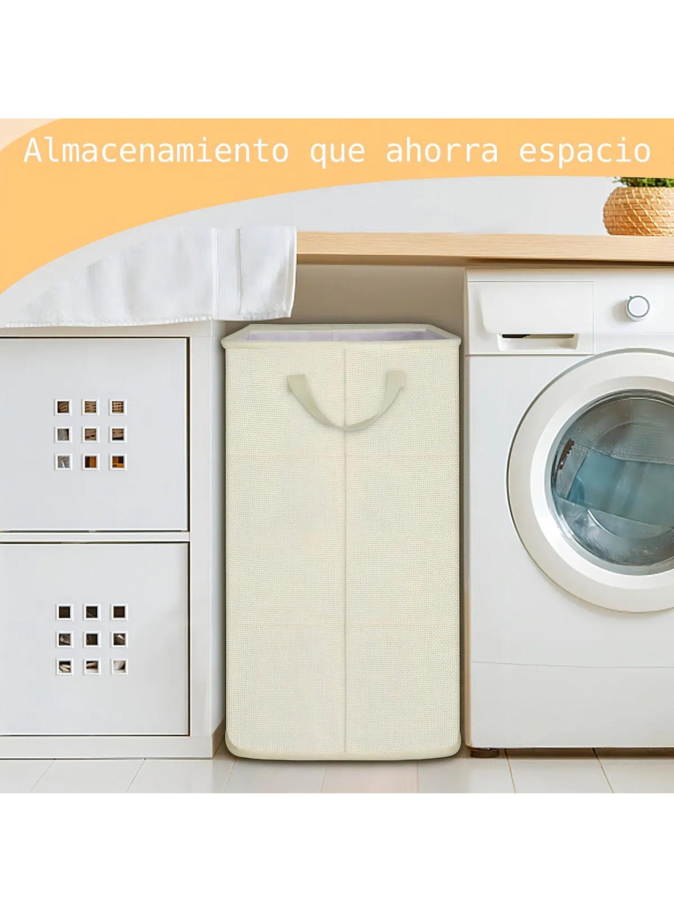 Cesto de Ropa Plegable Tela Beige Rectangular Asas-2