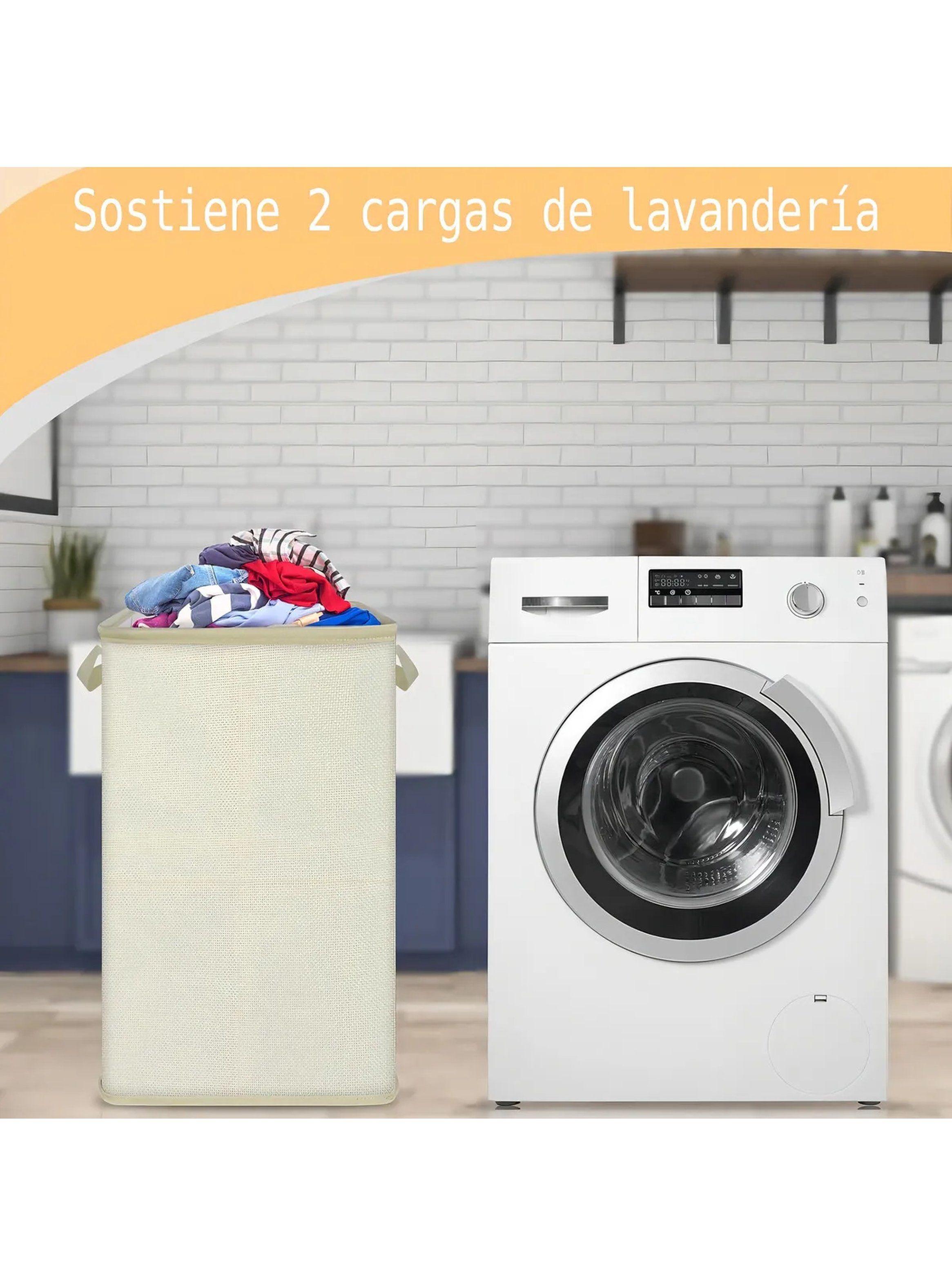 Cesto de Ropa Plegable Tela Beige Rectangular Asas-3