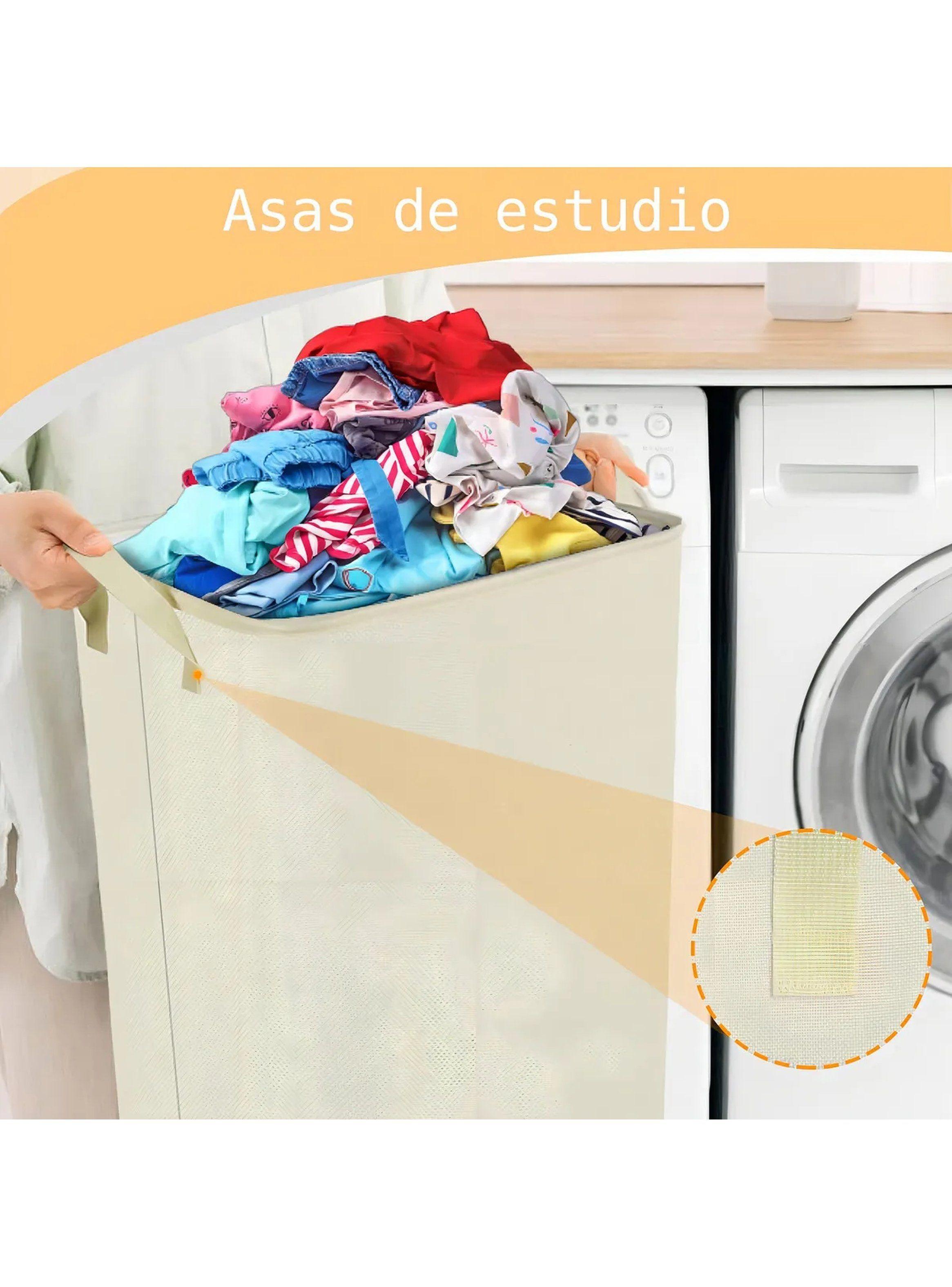 Cesto de Ropa Plegable Tela Beige Rectangular Asas-4