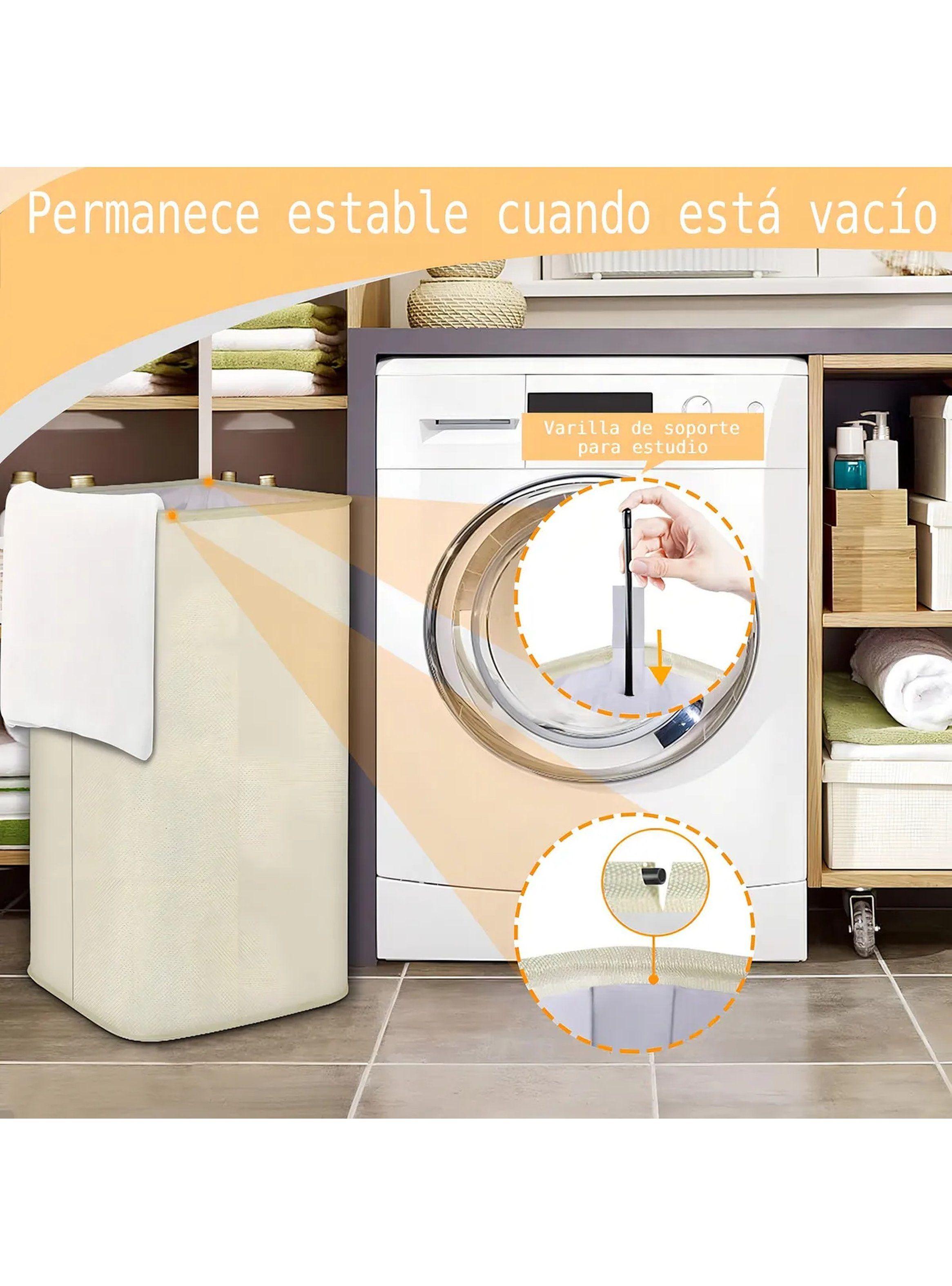 Cesto de Ropa Plegable Tela Beige Rectangular Asas-5