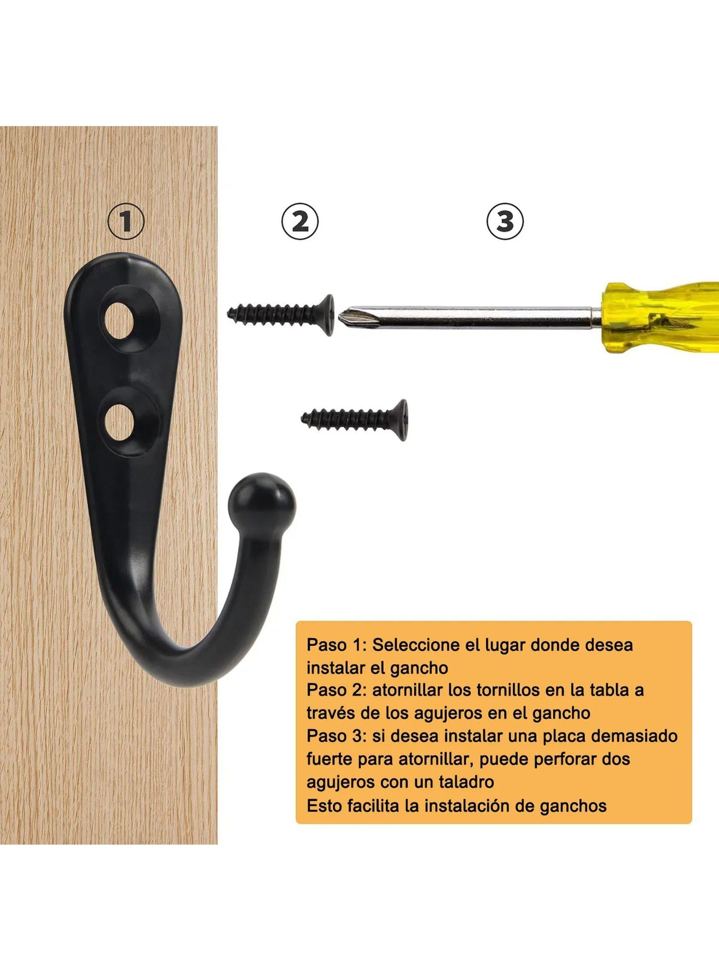 Ganchos de Pared con Tornillos 4.3cm Negro Pack de 30-2