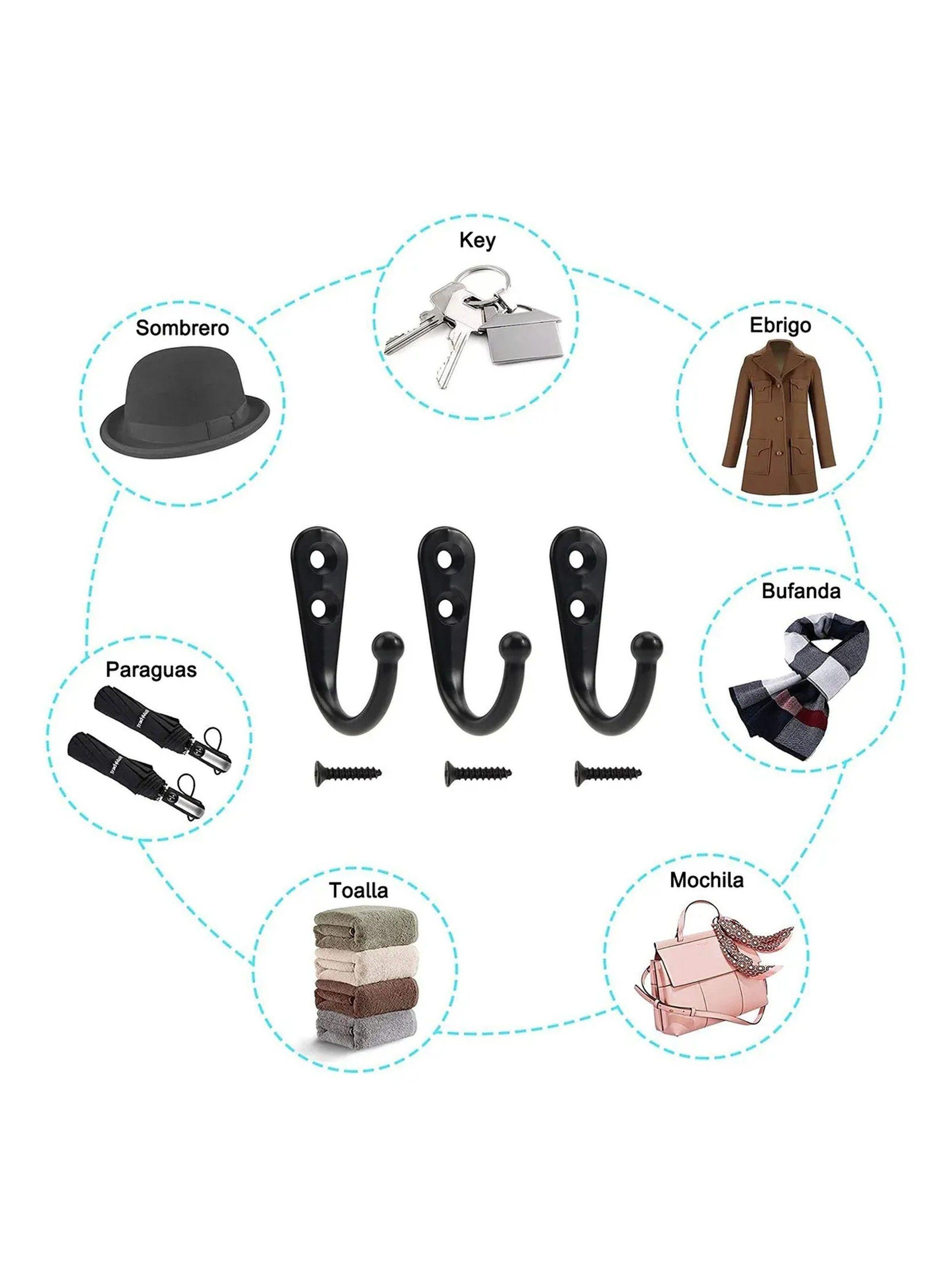 Ganchos de Pared con Tornillos 4.3cm Negro Pack de 30-4